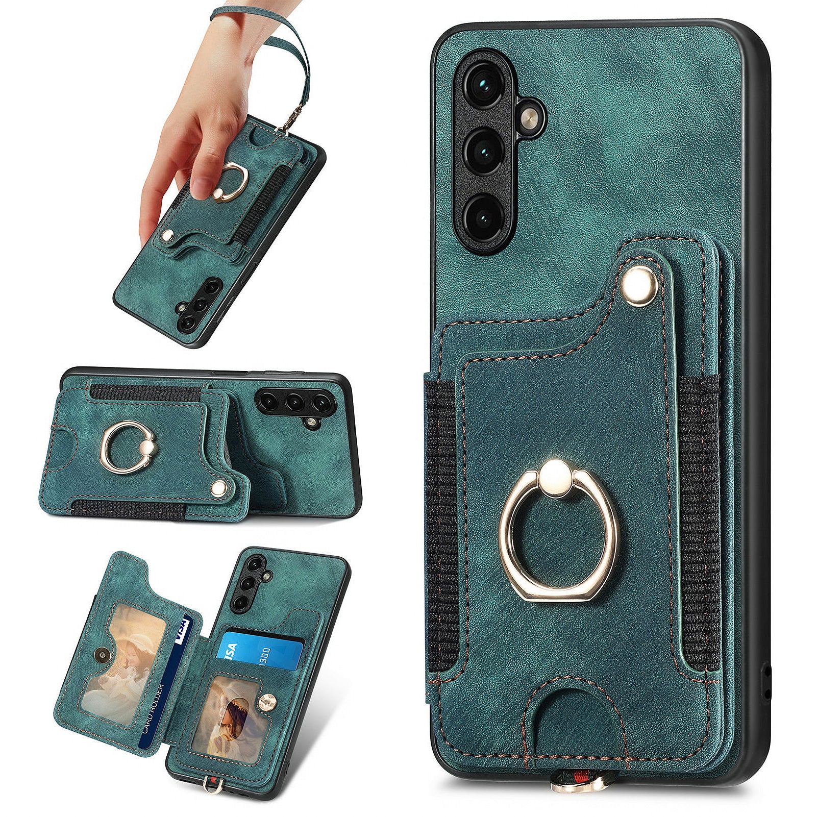 D4 For Samsung Galaxy M15 5G Case RFID Blocking Anti-Drop Kickstand Shell Leather Back Cover
