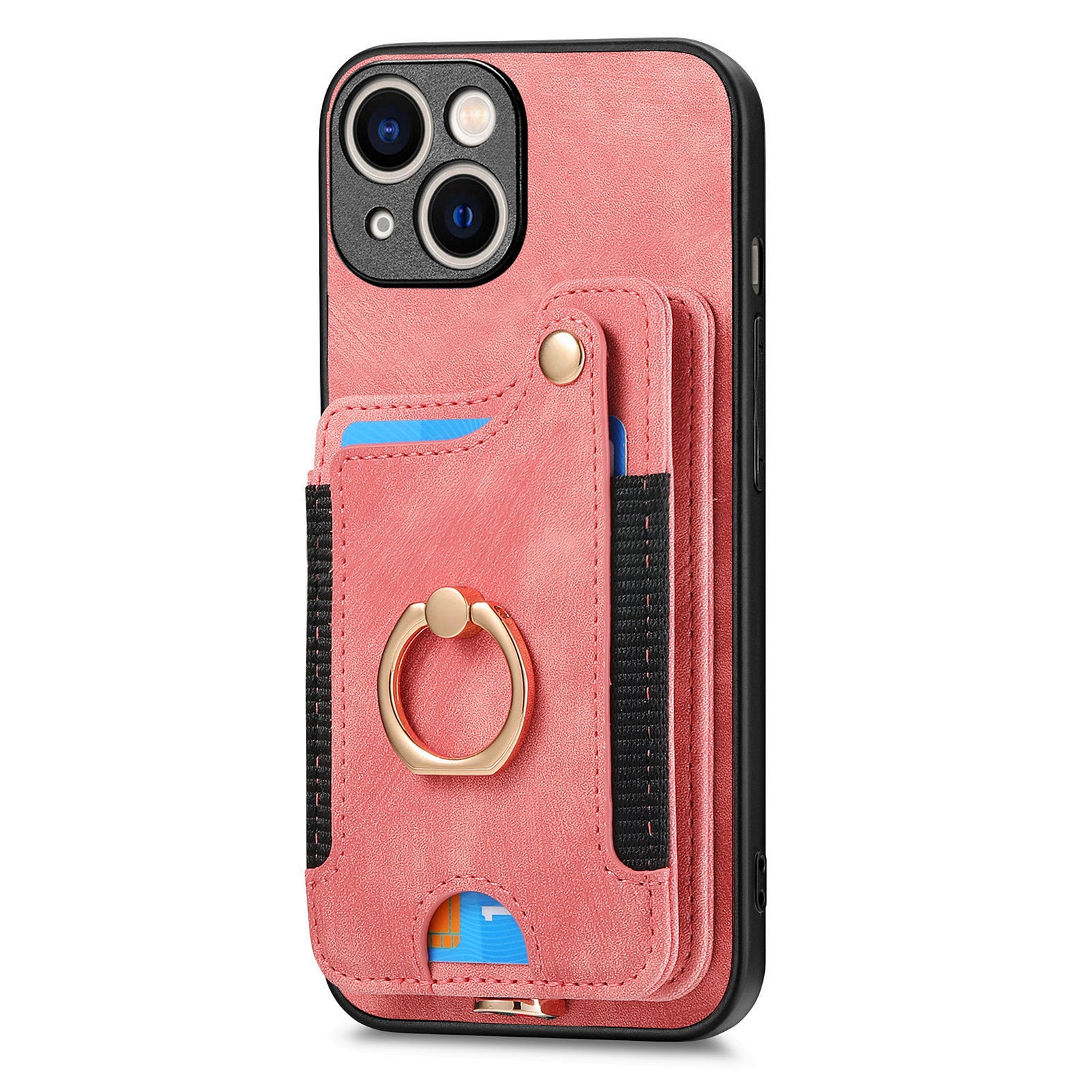 D4 For iPhone 15 Case Card Slots RFID Blocking Leather+TPU Phone Back Cover
