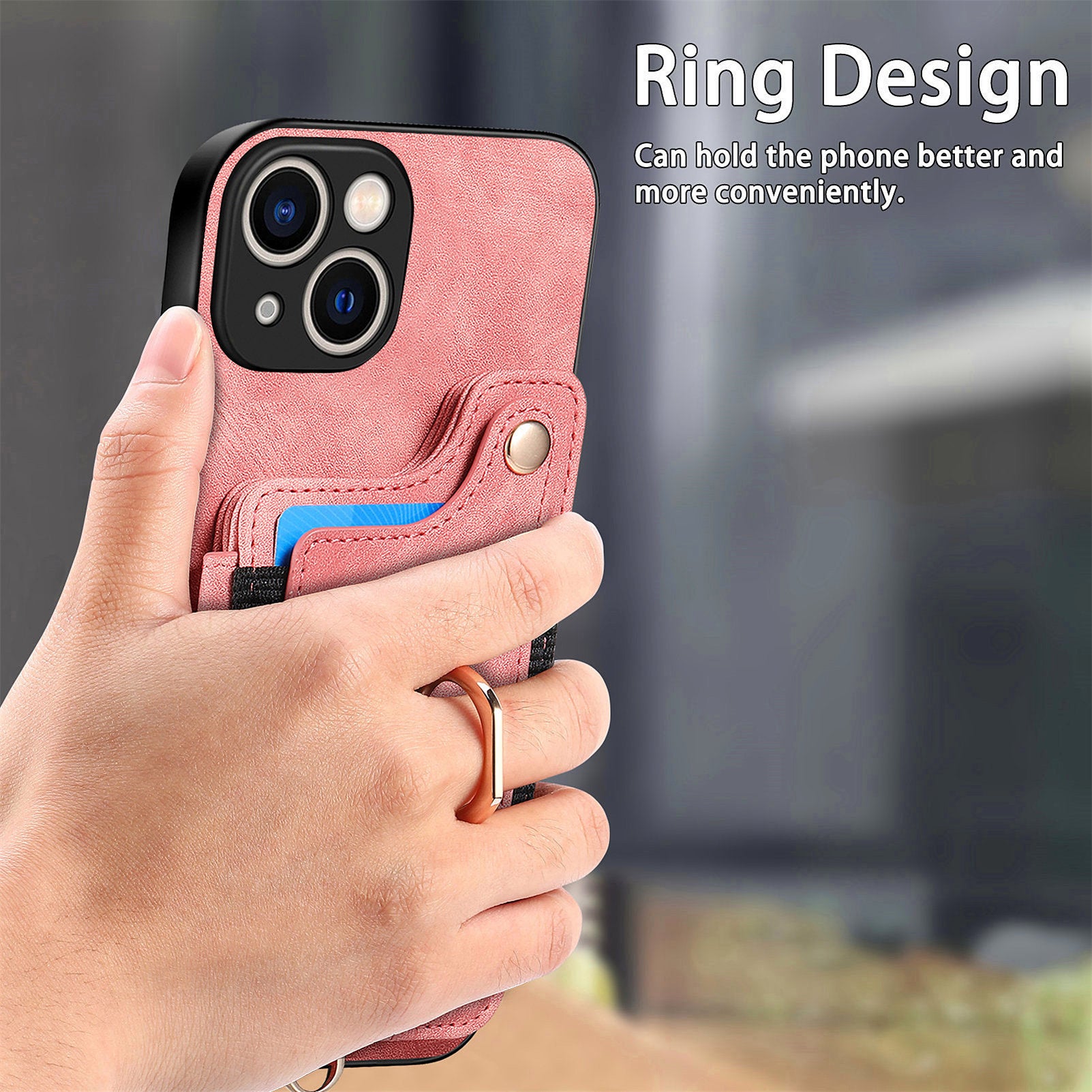 D4 For iPhone 15 Case Card Slots RFID Blocking Leather+TPU Phone Back Cover