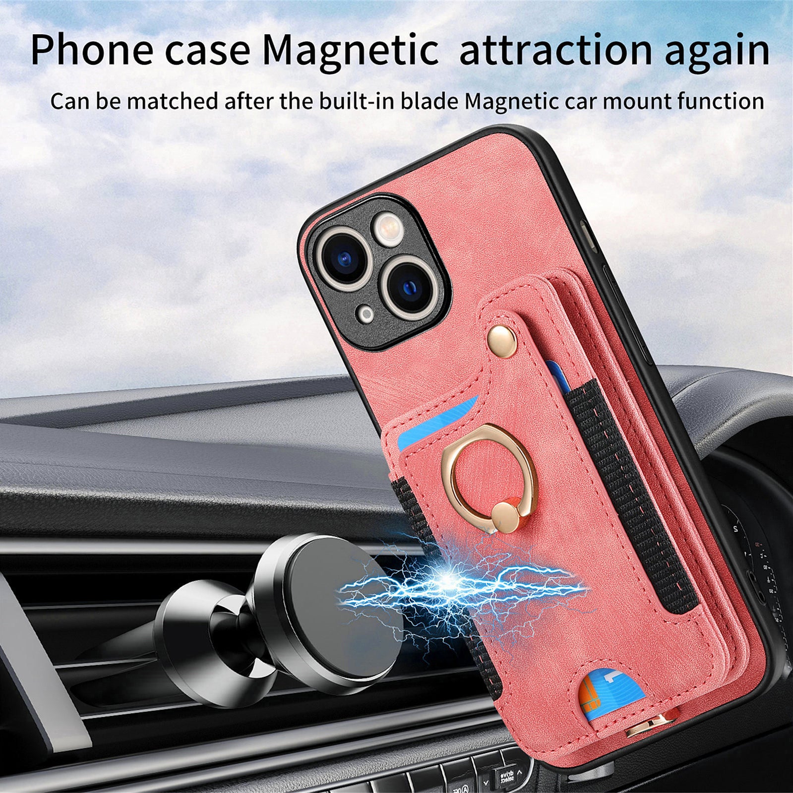 D4 For iPhone 15 Case Card Slots RFID Blocking Leather+TPU Phone Back Cover