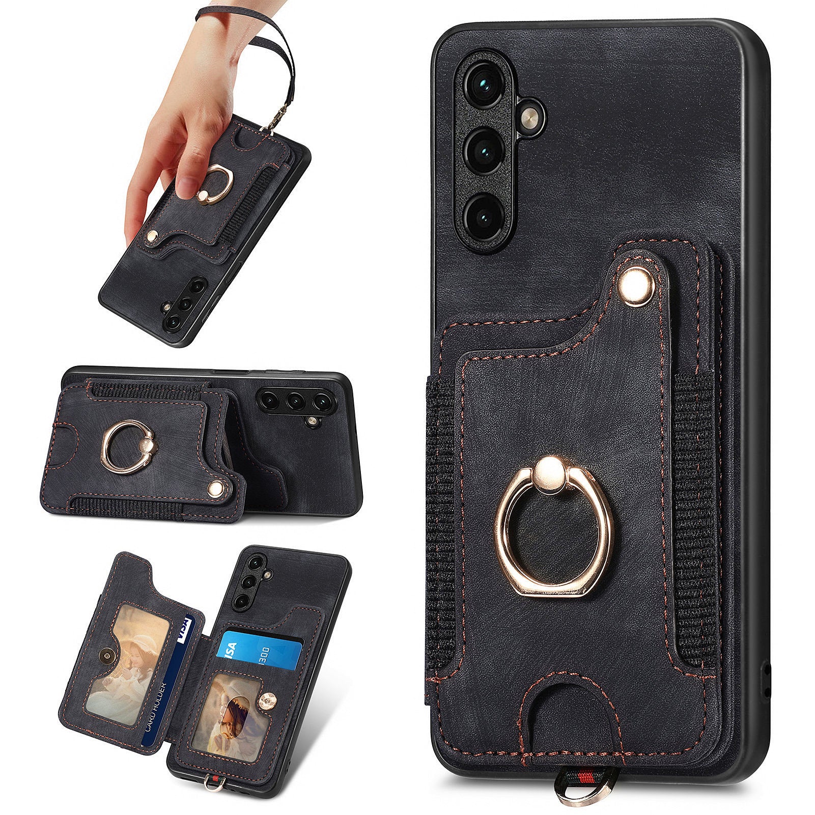 D4 For Samsung Galaxy A13 5G / A04s 4G (164.7 x 76.7 x 9.1 mm) RFID Blocking Phone Case with Ring Holder