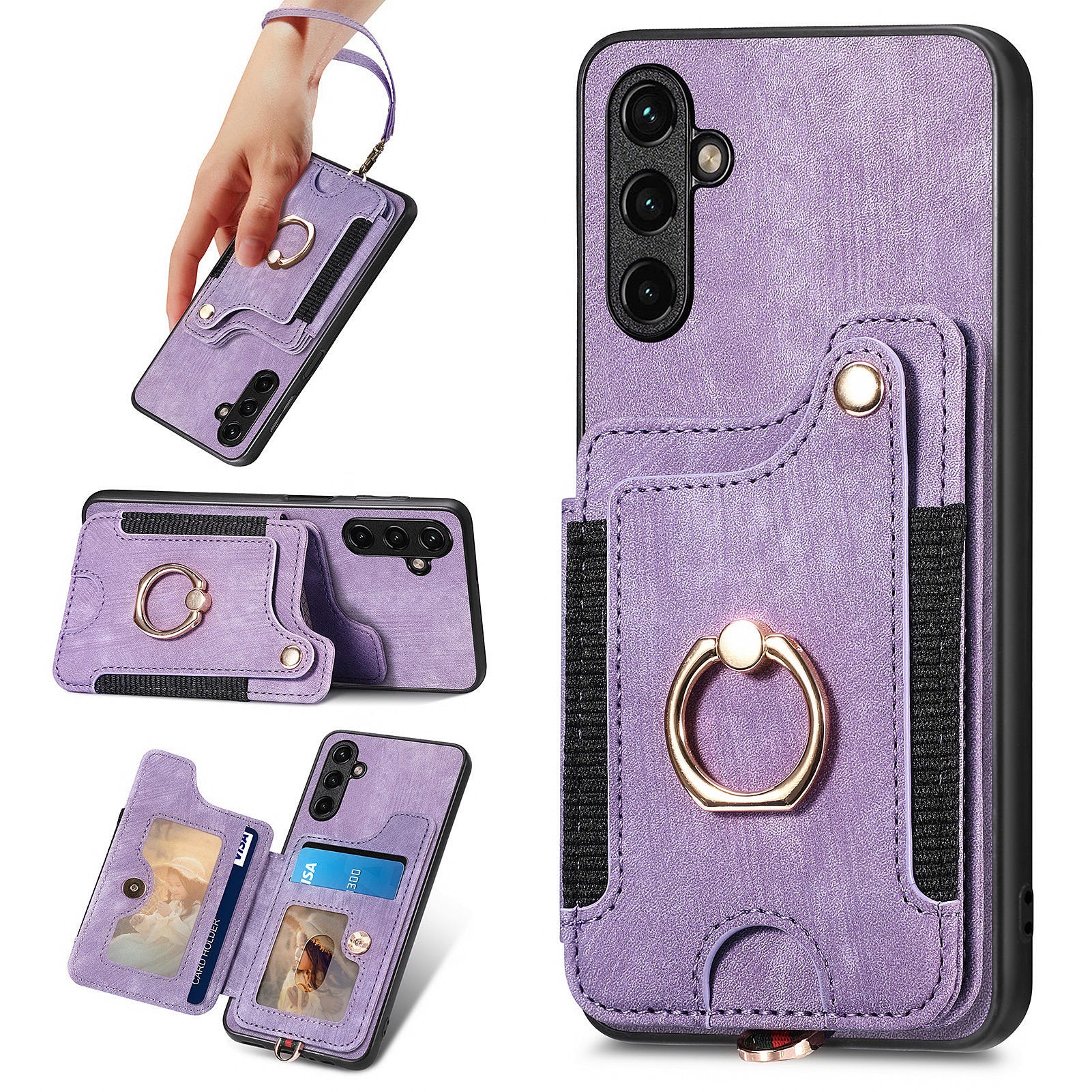 D4 For Samsung Galaxy A13 5G / A04s 4G (164.7 x 76.7 x 9.1 mm) RFID Blocking Phone Case with Ring Holder