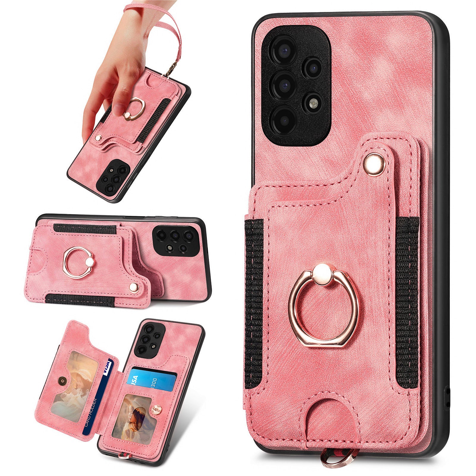 D4 For Samsung Galaxy A13 4G Case Leather Coated TPU RFID Blocking Phone Cover with Ring Kickstand