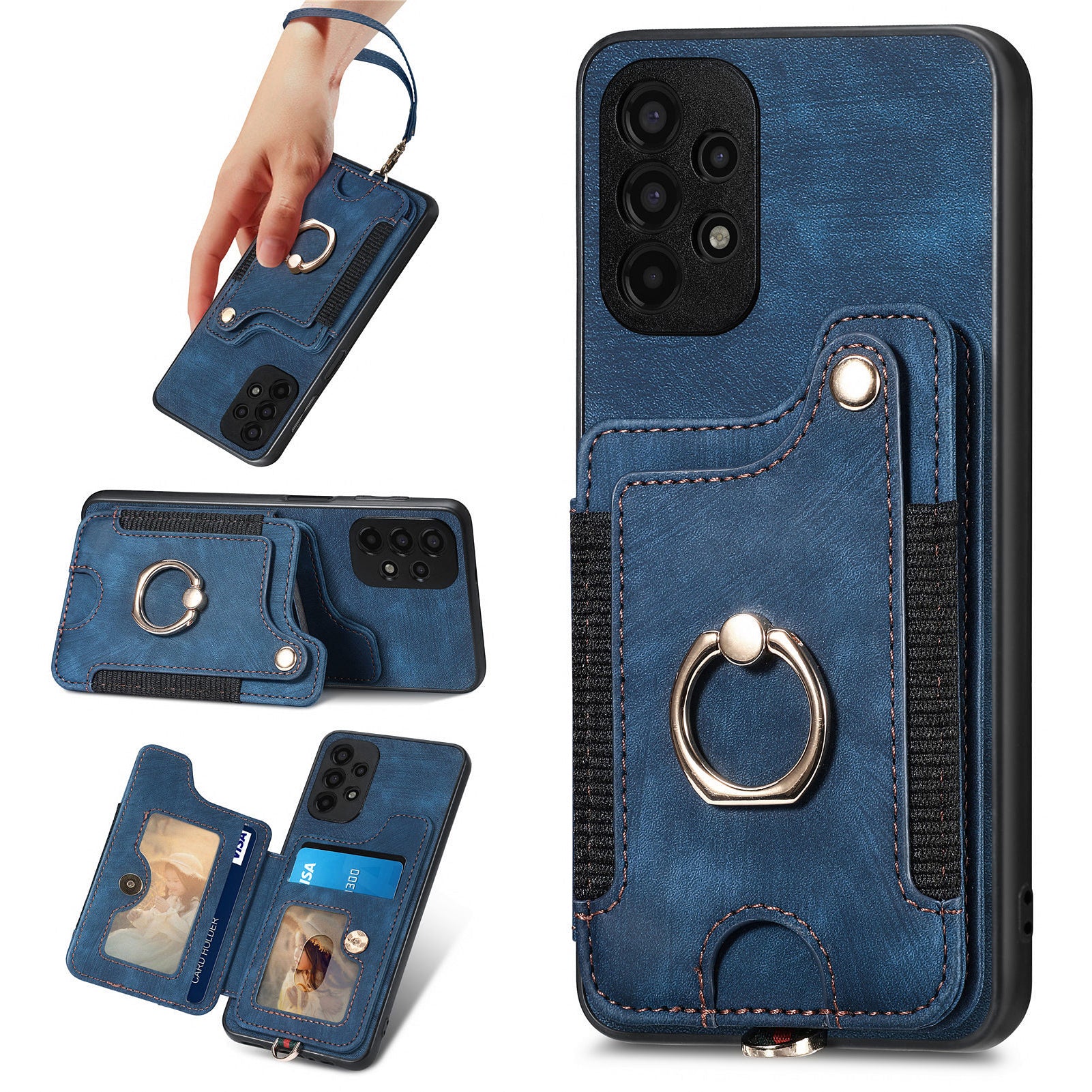 D4 For Samsung Galaxy A13 4G Case Leather Coated TPU RFID Blocking Phone Cover with Ring Kickstand