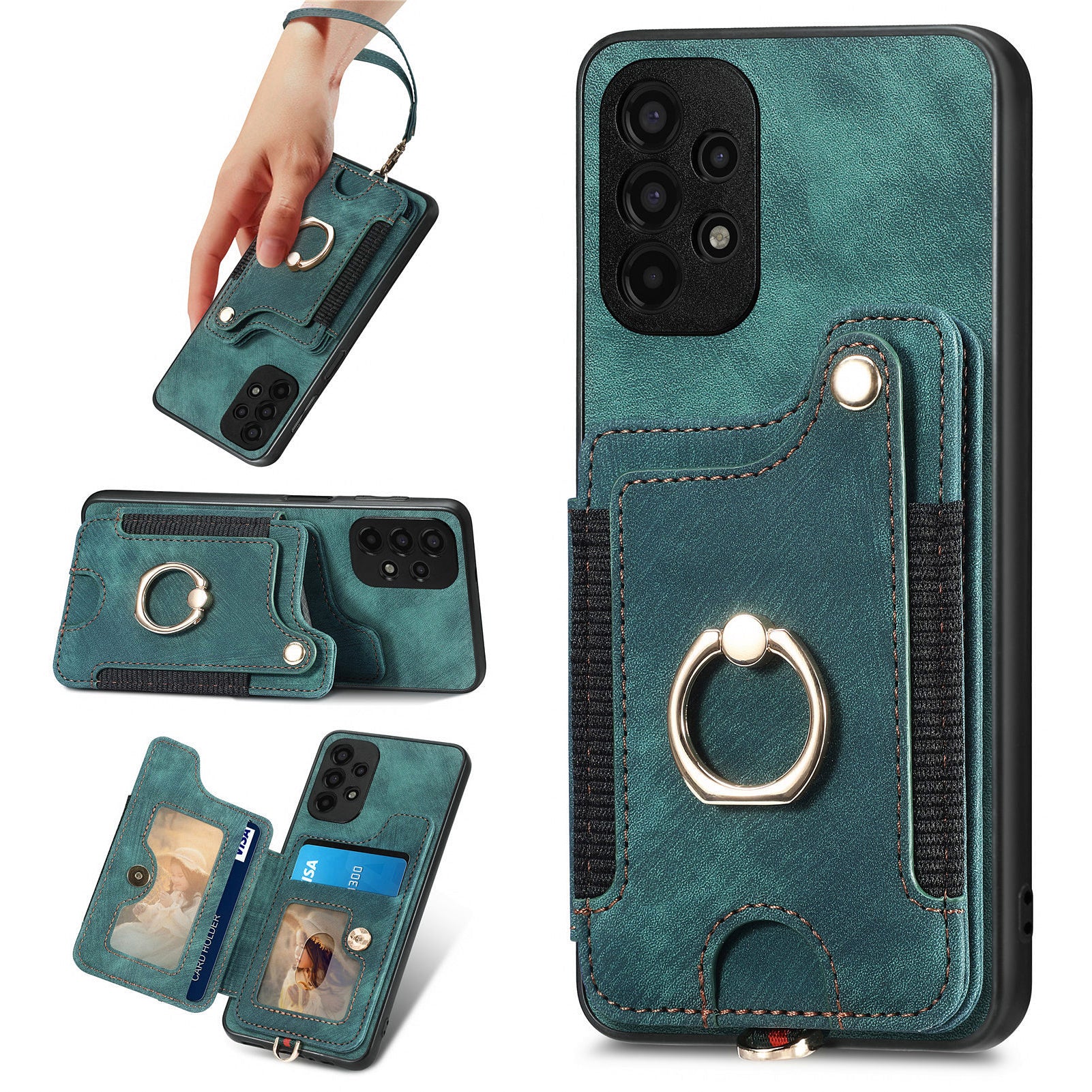 D4 For Samsung Galaxy A13 4G Case Leather Coated TPU RFID Blocking Phone Cover with Ring Kickstand