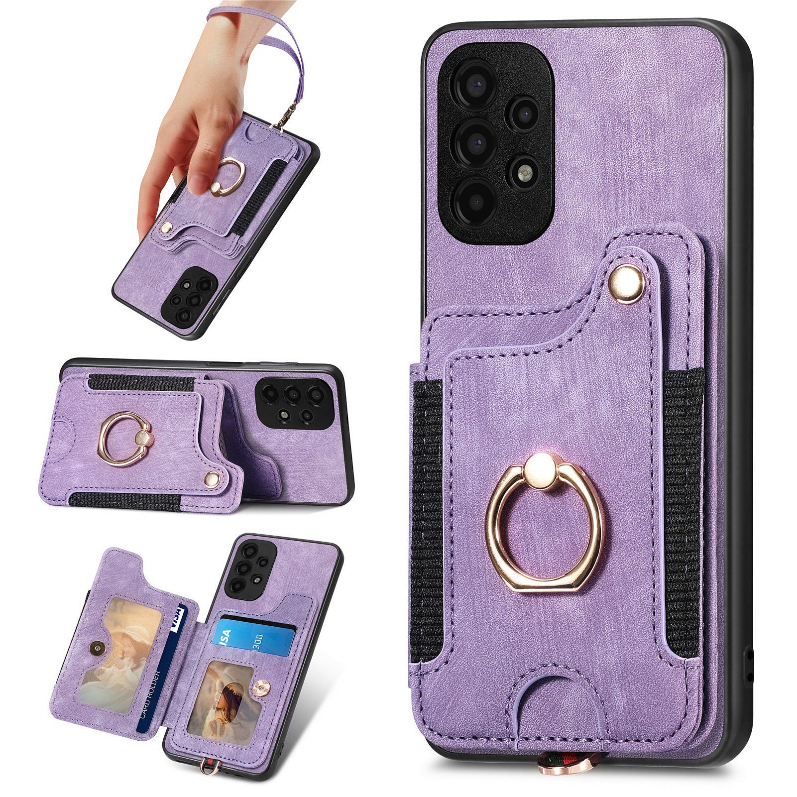 D4 For Samsung Galaxy A13 4G Case Leather Coated TPU RFID Blocking Phone Cover with Ring Kickstand