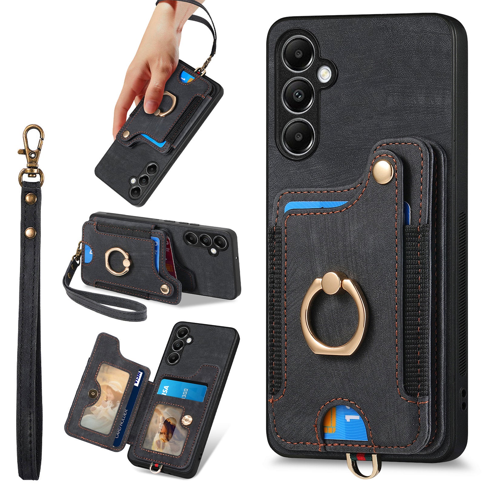 D4 For Samsung Galaxy A14 4G / 5G Case with Card Holder RFID Blocking Retro Leather Back Cover