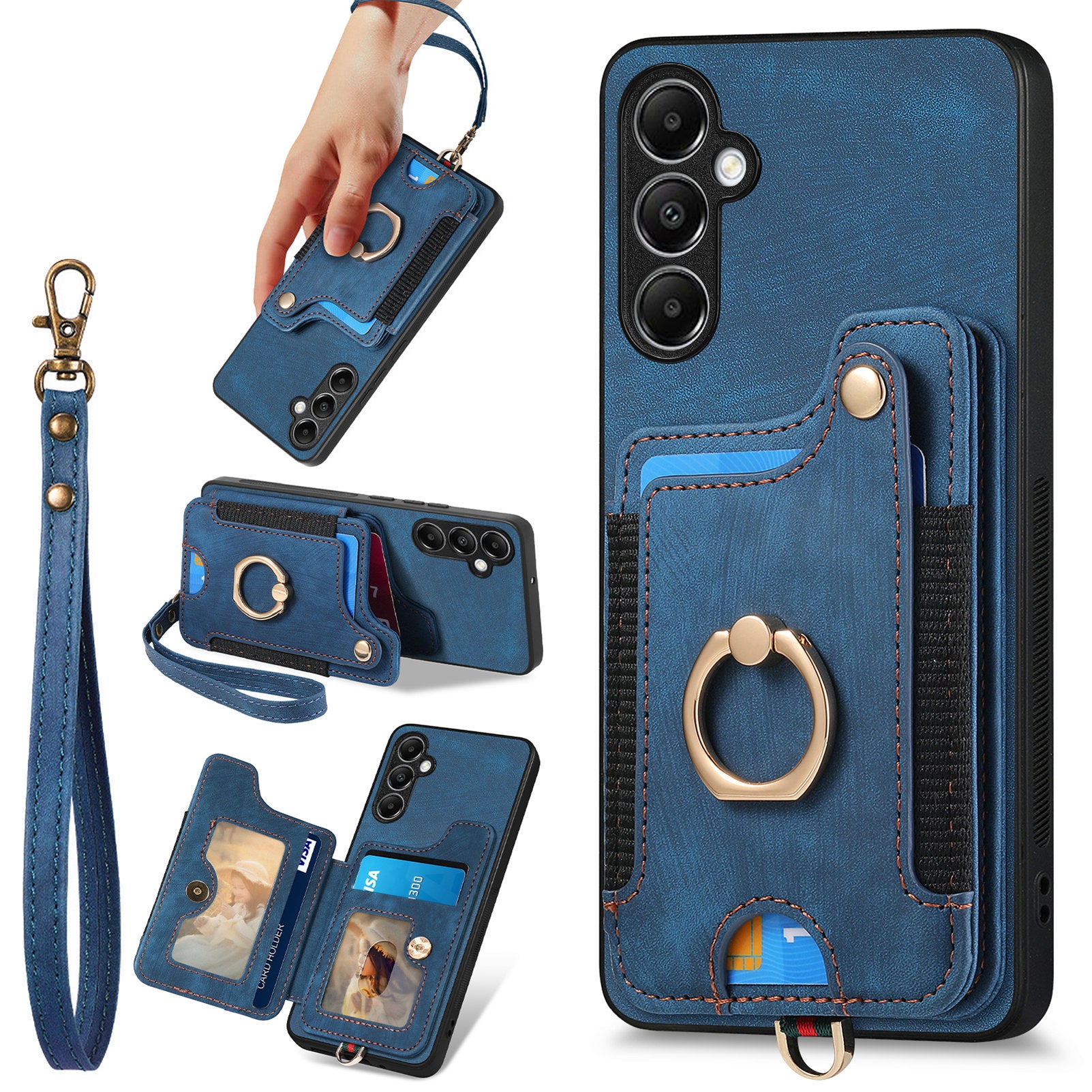 D4 For Samsung Galaxy A14 4G / 5G Case with Card Holder RFID Blocking Retro Leather Back Cover