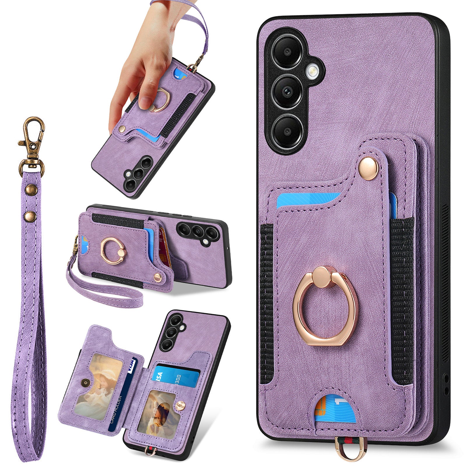 D4 For Samsung Galaxy A14 4G / 5G Case with Card Holder RFID Blocking Retro Leather Back Cover