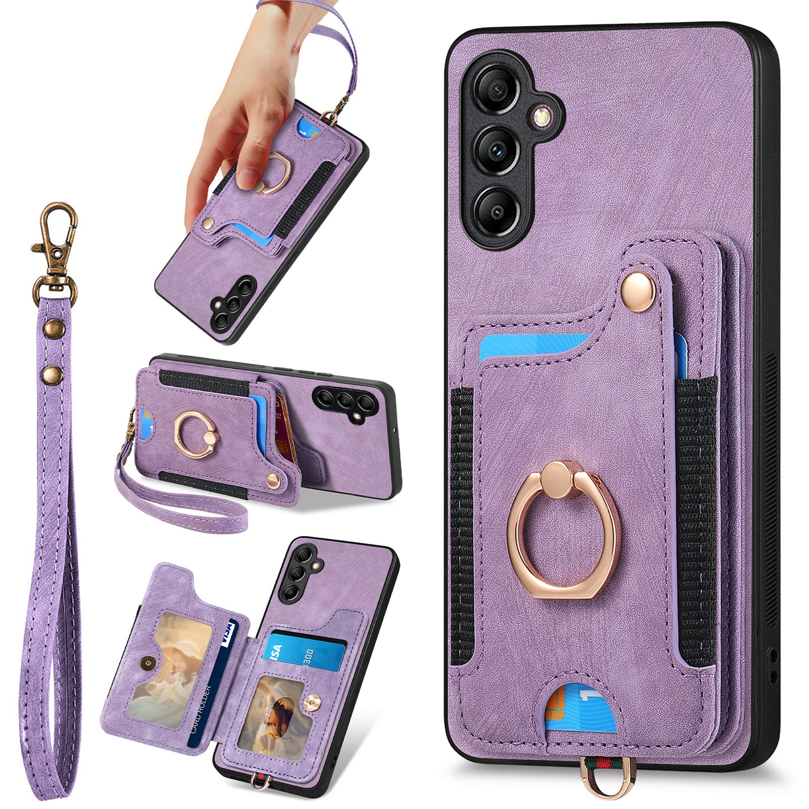 D4 For Samsung Galaxy A25 5G (Global) (161.0 x 76.5 x 8.3mm) Case PU Leather RFID Blocking Kickstand Phone Cover