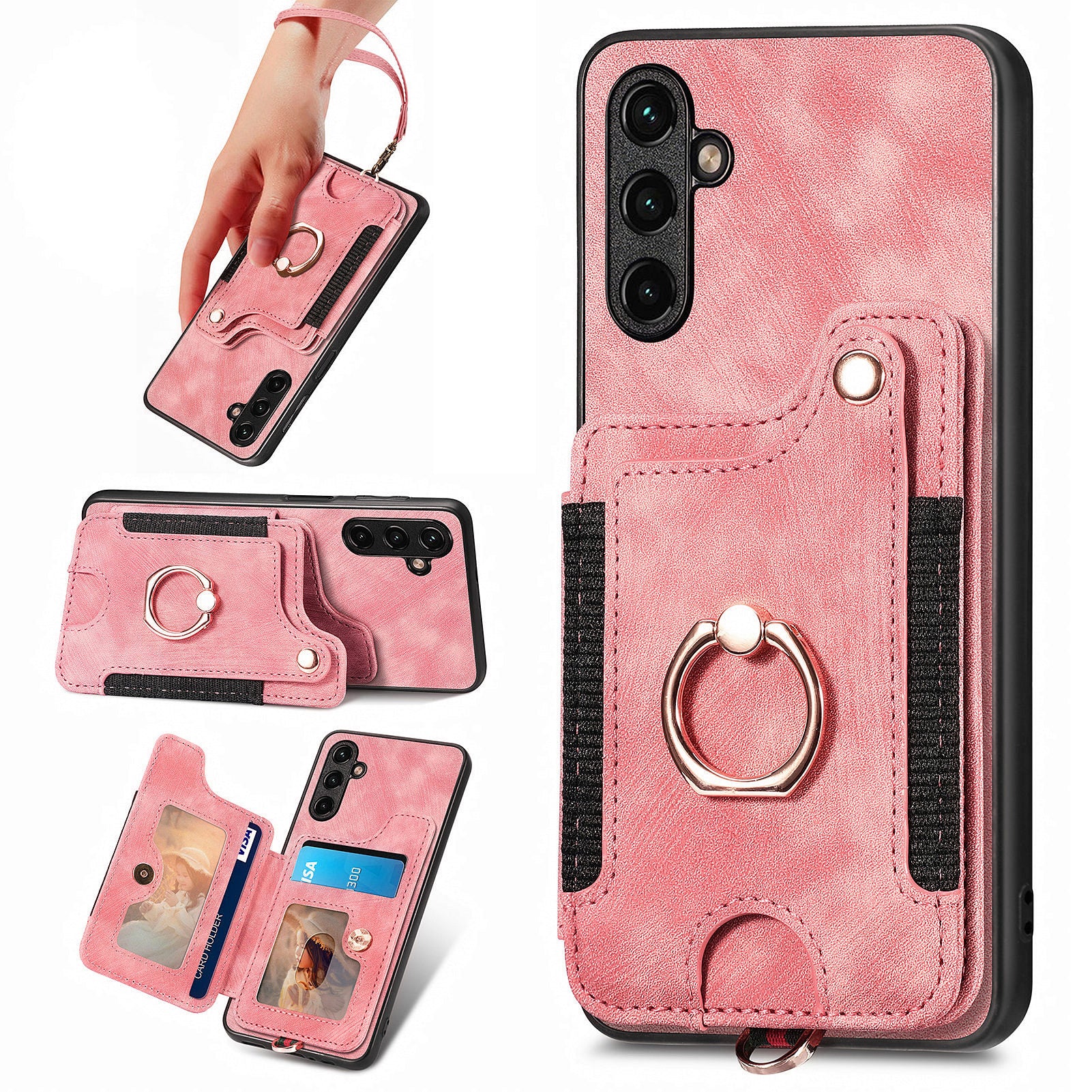 D4 For Samsung Galaxy A34 5G Case RFID Blocking Card Slots Retro Leather+TPU Phone Cover