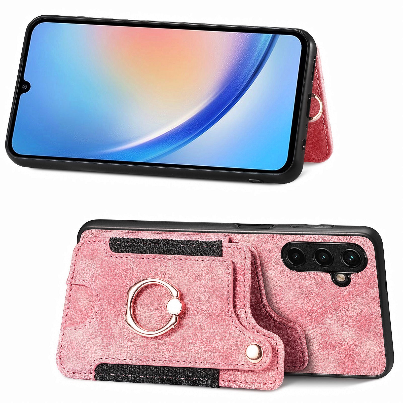D4 For Samsung Galaxy A34 5G Case RFID Blocking Card Slots Retro Leather+TPU Phone Cover