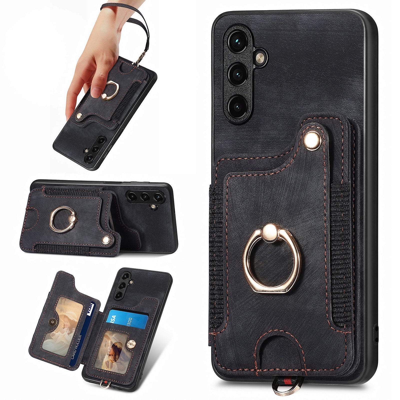 D4 For Samsung Galaxy A34 5G Case RFID Blocking Card Slots Retro Leather+TPU Phone Cover