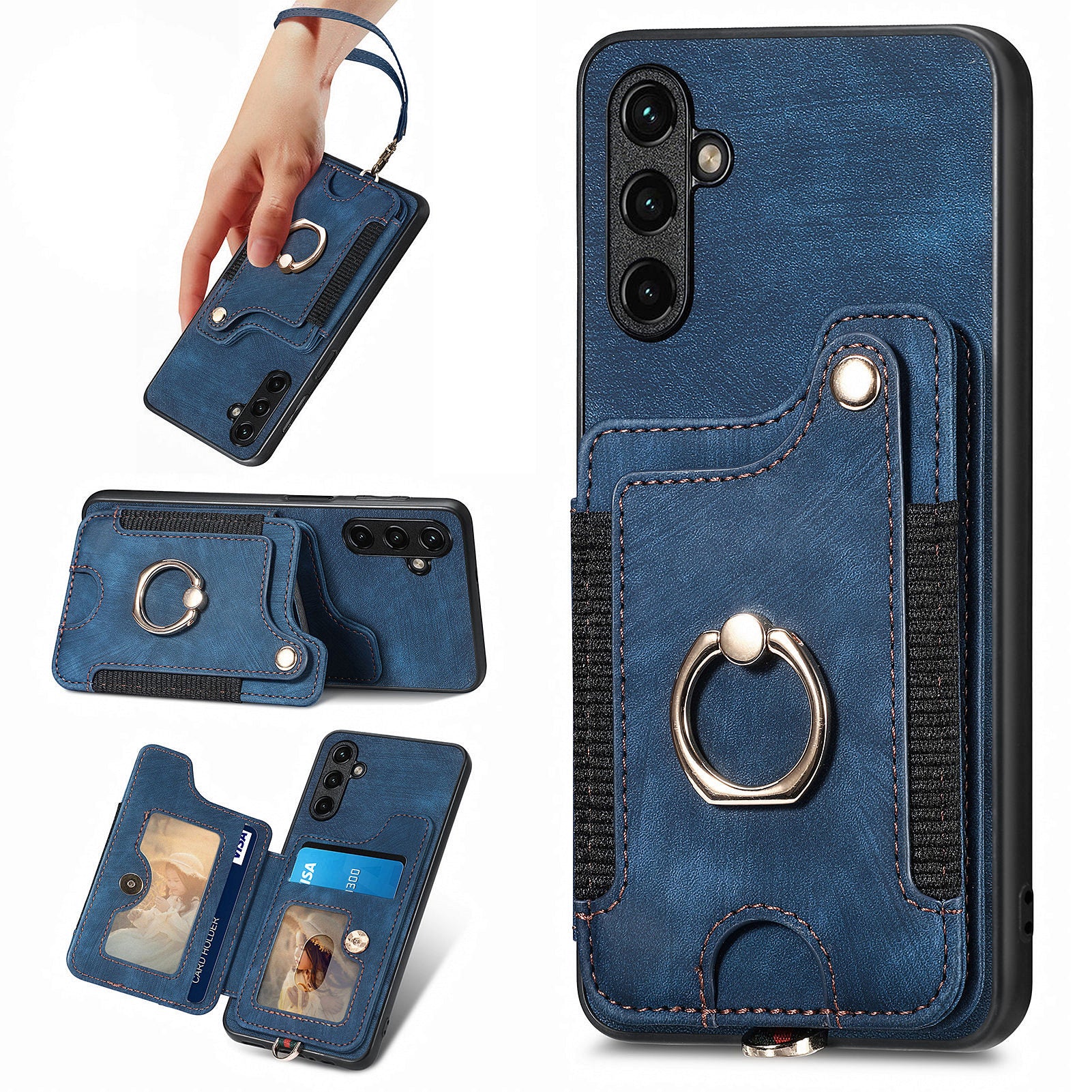 D4 For Samsung Galaxy A34 5G Case RFID Blocking Card Slots Retro Leather+TPU Phone Cover