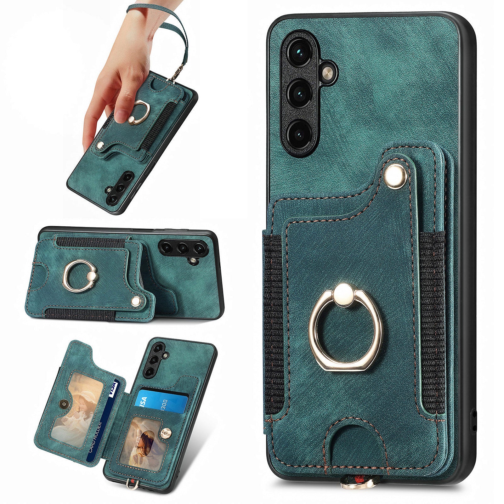 D4 For Samsung Galaxy A34 5G Case RFID Blocking Card Slots Retro Leather+TPU Phone Cover