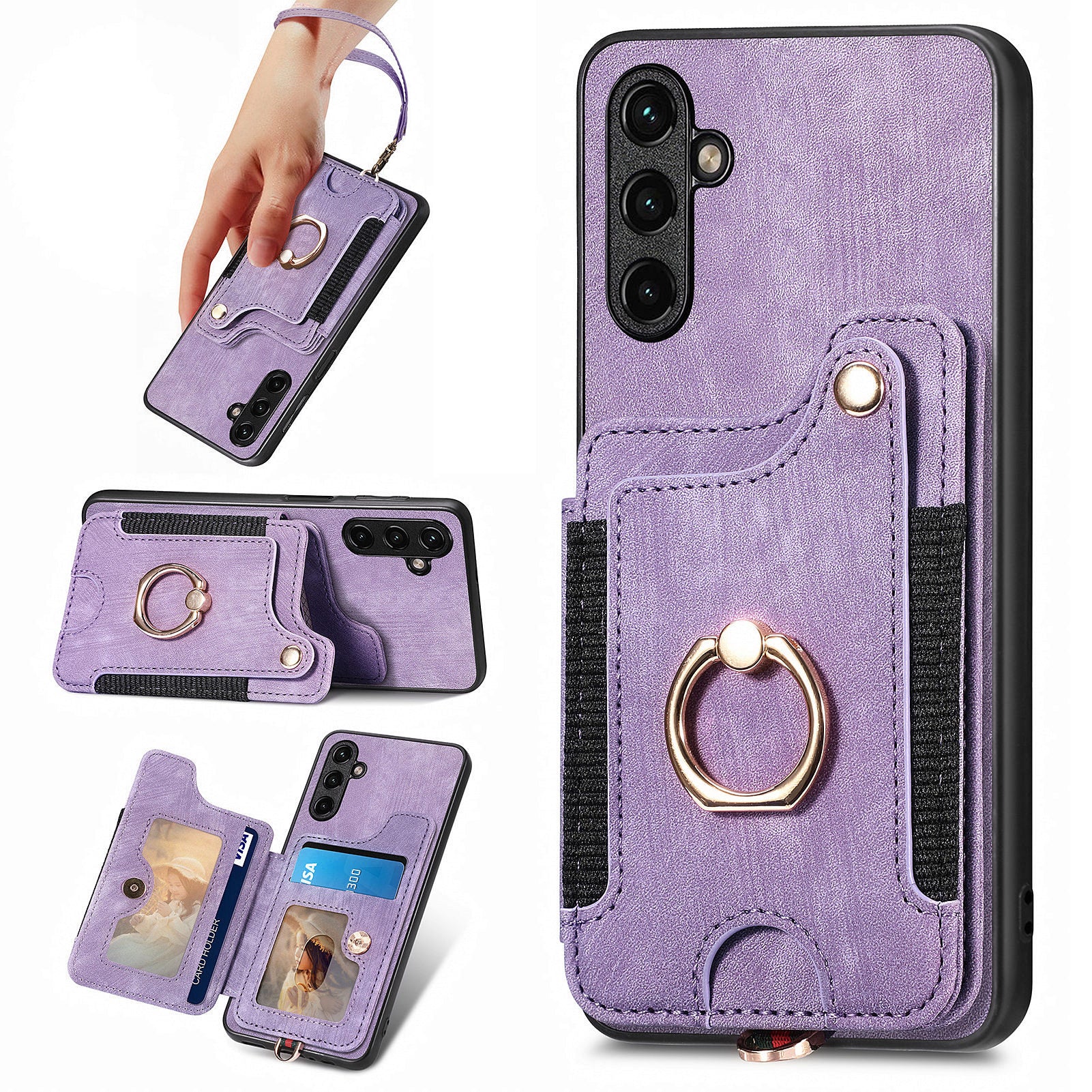 D4 For Samsung Galaxy A34 5G Case RFID Blocking Card Slots Retro Leather+TPU Phone Cover