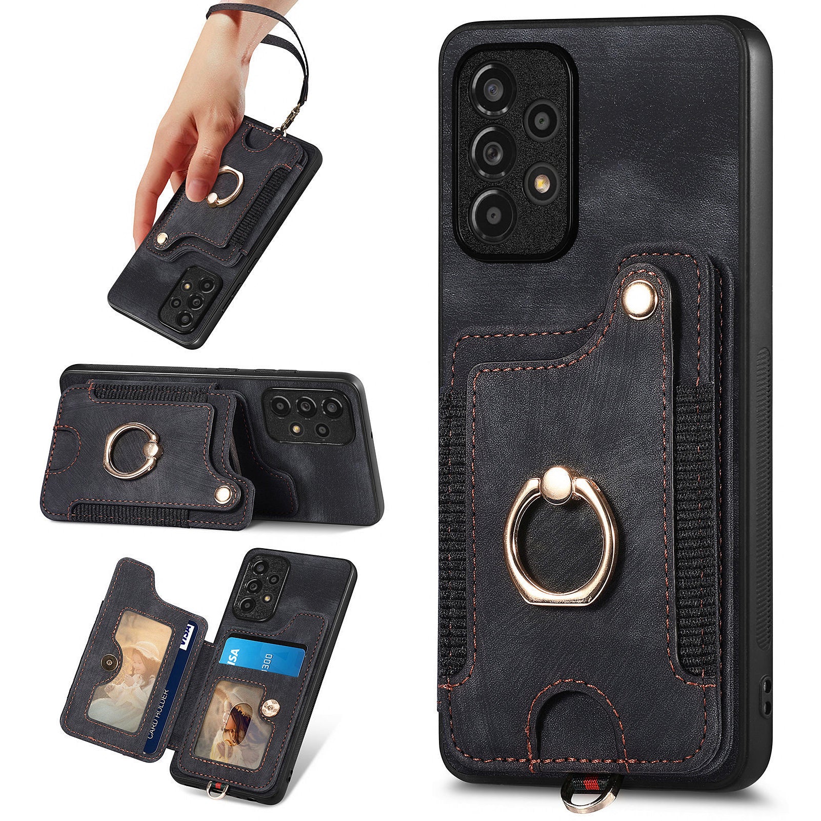 D4 For Samsung Galaxy A53 5G Case RFID Blocking Card Holder PU Leather Retro Back Cover