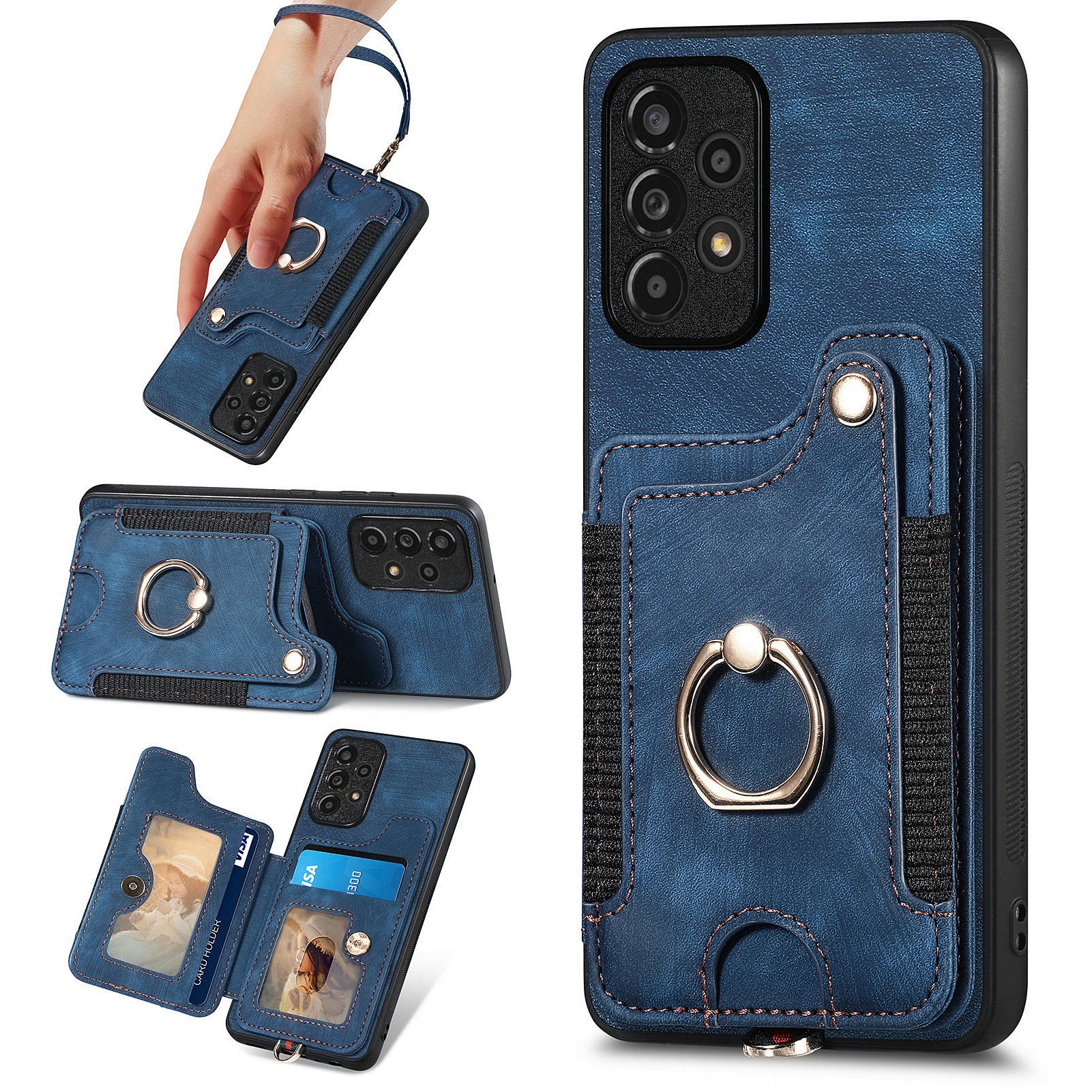 D4 For Samsung Galaxy A53 5G Case RFID Blocking Card Holder PU Leather Retro Back Cover