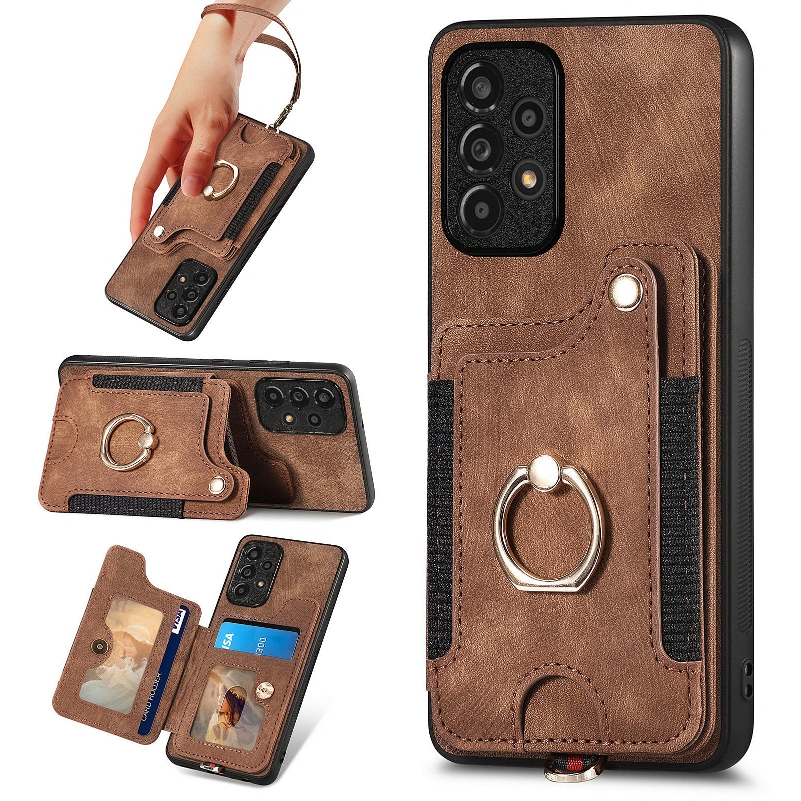 D4 For Samsung Galaxy A53 5G Case RFID Blocking Card Holder PU Leather Retro Back Cover