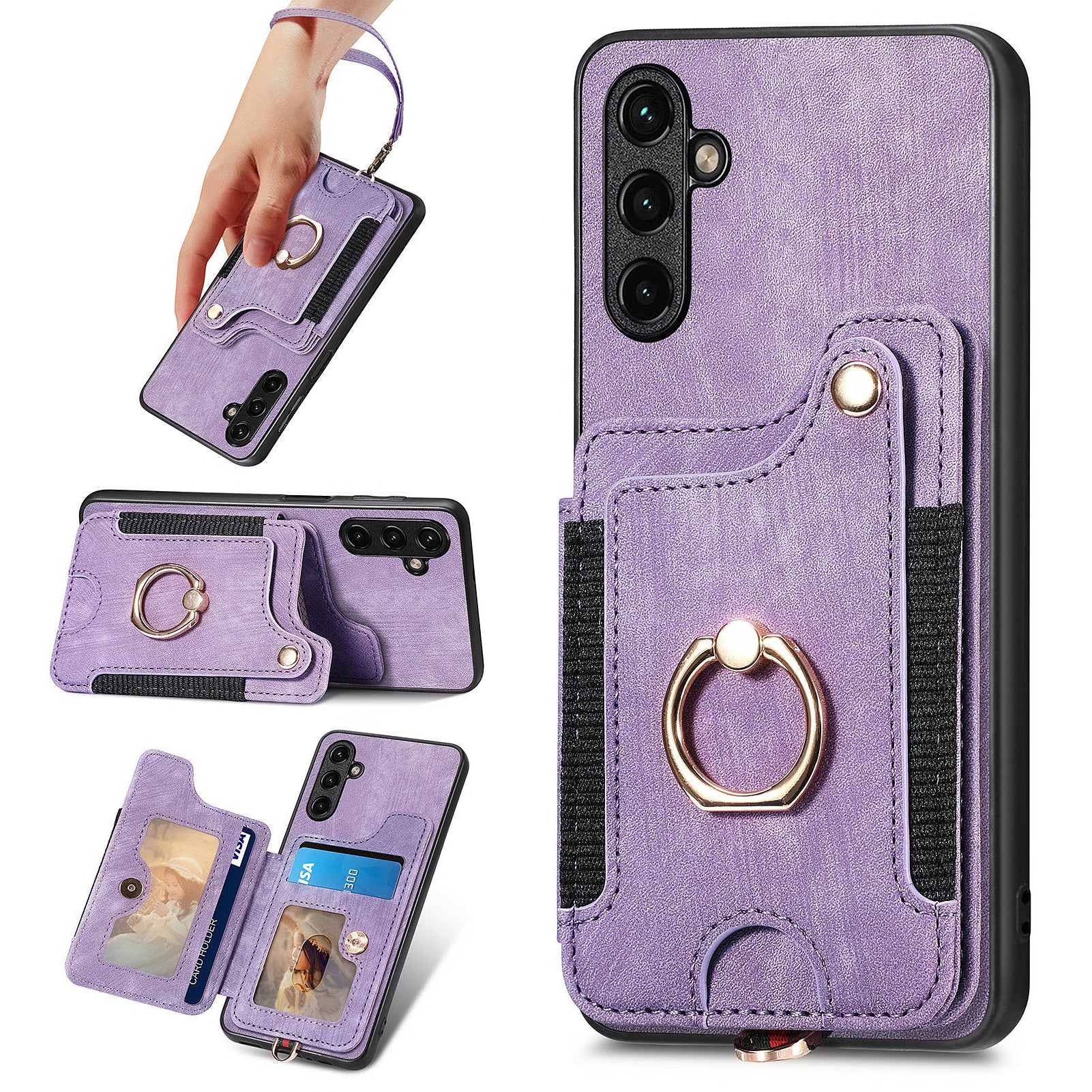 D4 For Samsung Galaxy A55 5G Case PU Leather RFID Blocking Phone Cover Support Magnetic Car Holder