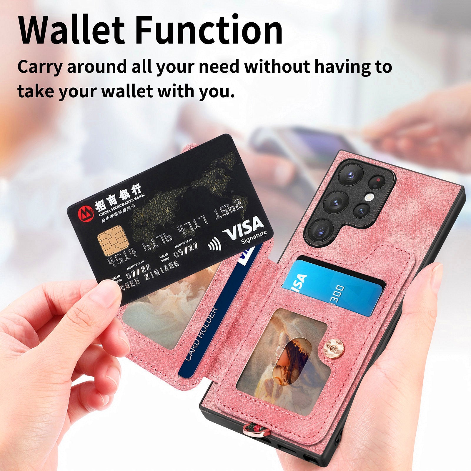 D4 For Samsung Galaxy S22 Ultra 5G Case RFID Blocking Card Holder Retro Style Cover