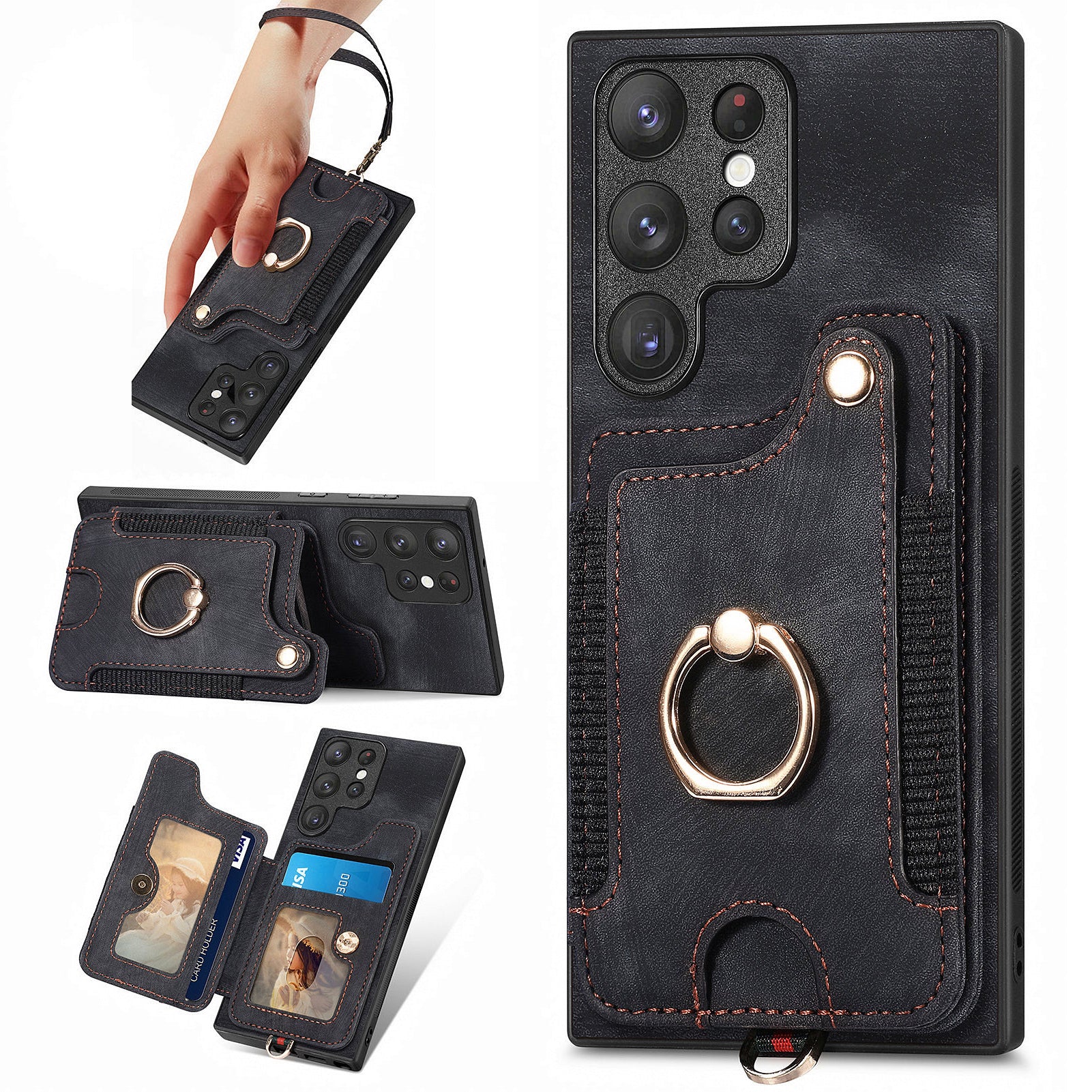 D4 For Samsung Galaxy S22 Ultra 5G Case RFID Blocking Card Holder Retro Style Cover