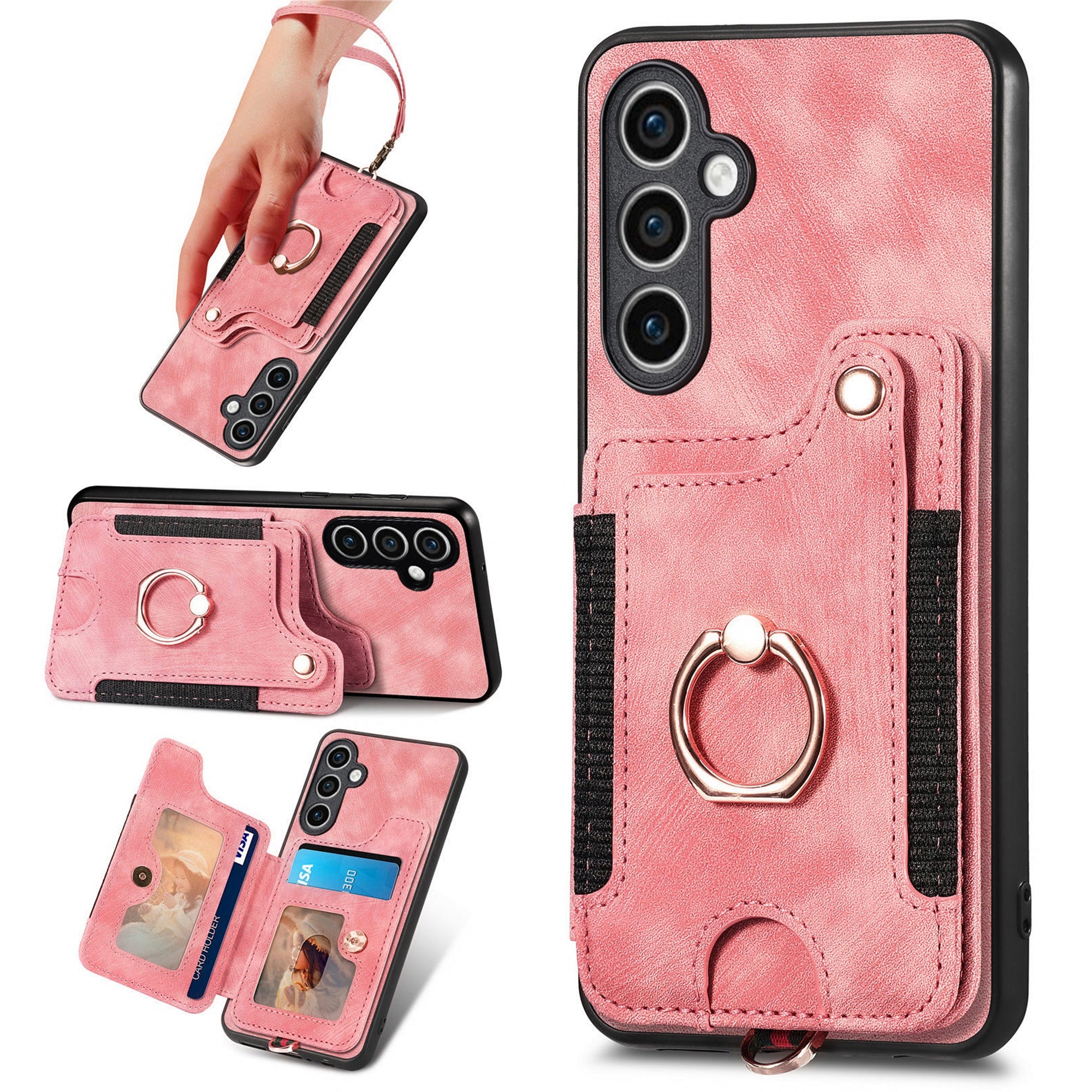 D4 For Samsung Galaxy S23 FE Case with Hand Strap PU Leather RFID Blocking Phone Cover