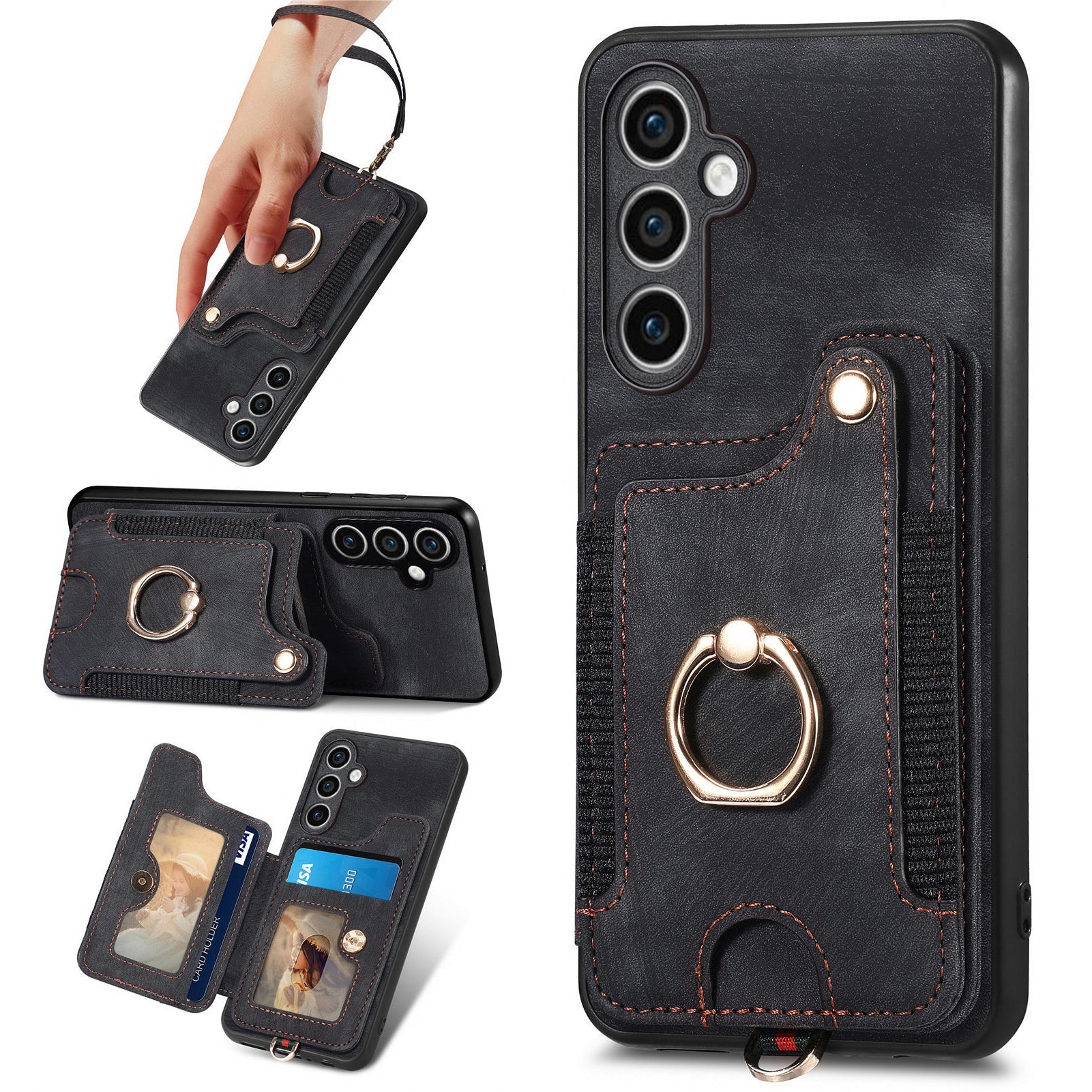 D4 For Samsung Galaxy S23 FE Case with Hand Strap PU Leather RFID Blocking Phone Cover