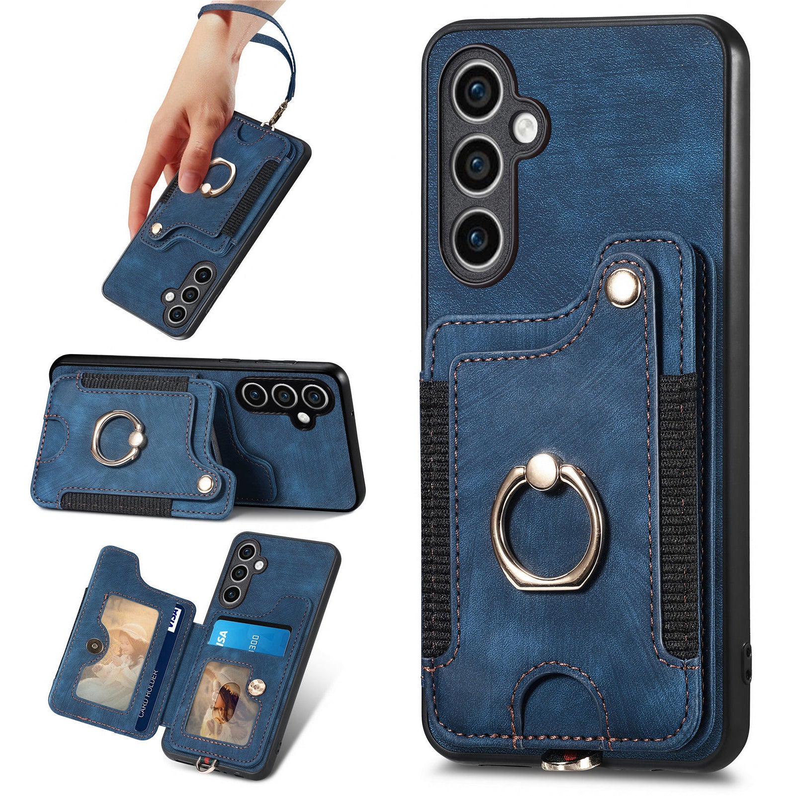 D4 For Samsung Galaxy S23 FE Case with Hand Strap PU Leather RFID Blocking Phone Cover
