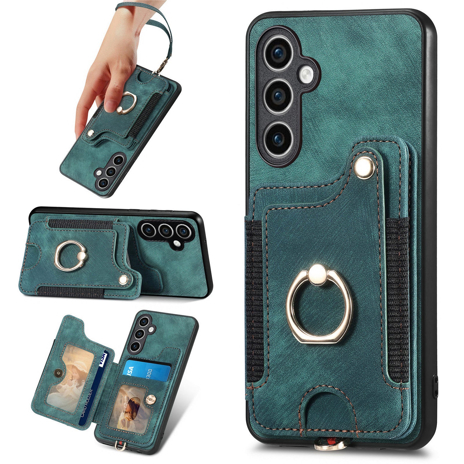 D4 For Samsung Galaxy S23 FE Case with Hand Strap PU Leather RFID Blocking Phone Cover