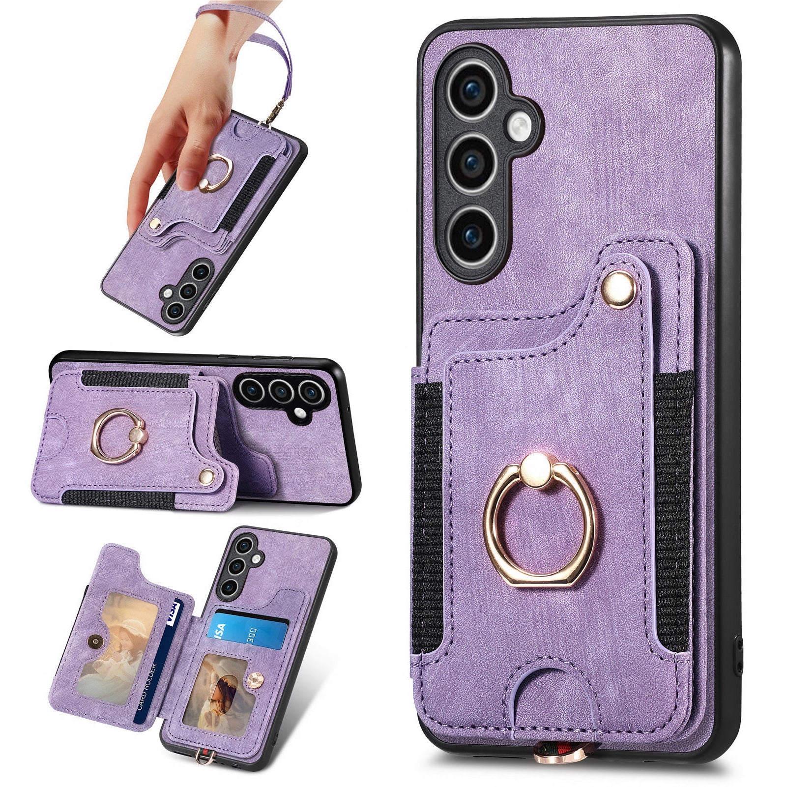 D4 For Samsung Galaxy S23 FE Case with Hand Strap PU Leather RFID Blocking Phone Cover