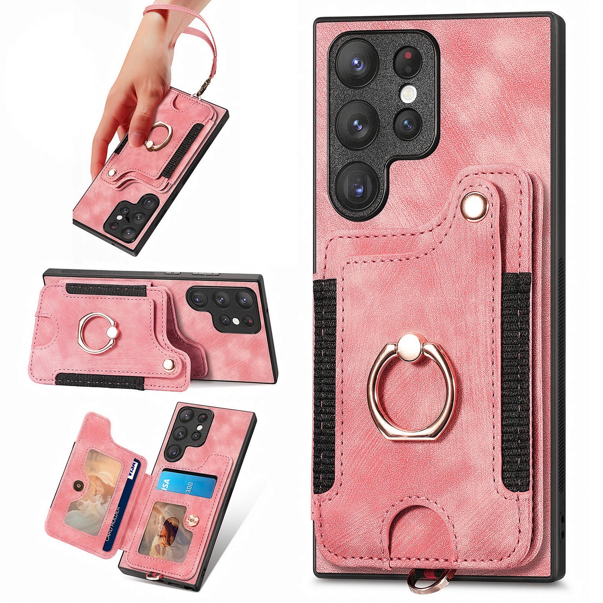 D4 For Samsung Galaxy S23 Ultra RFID Blocking Vintage Phone Case Card Slots Kickstand Cover