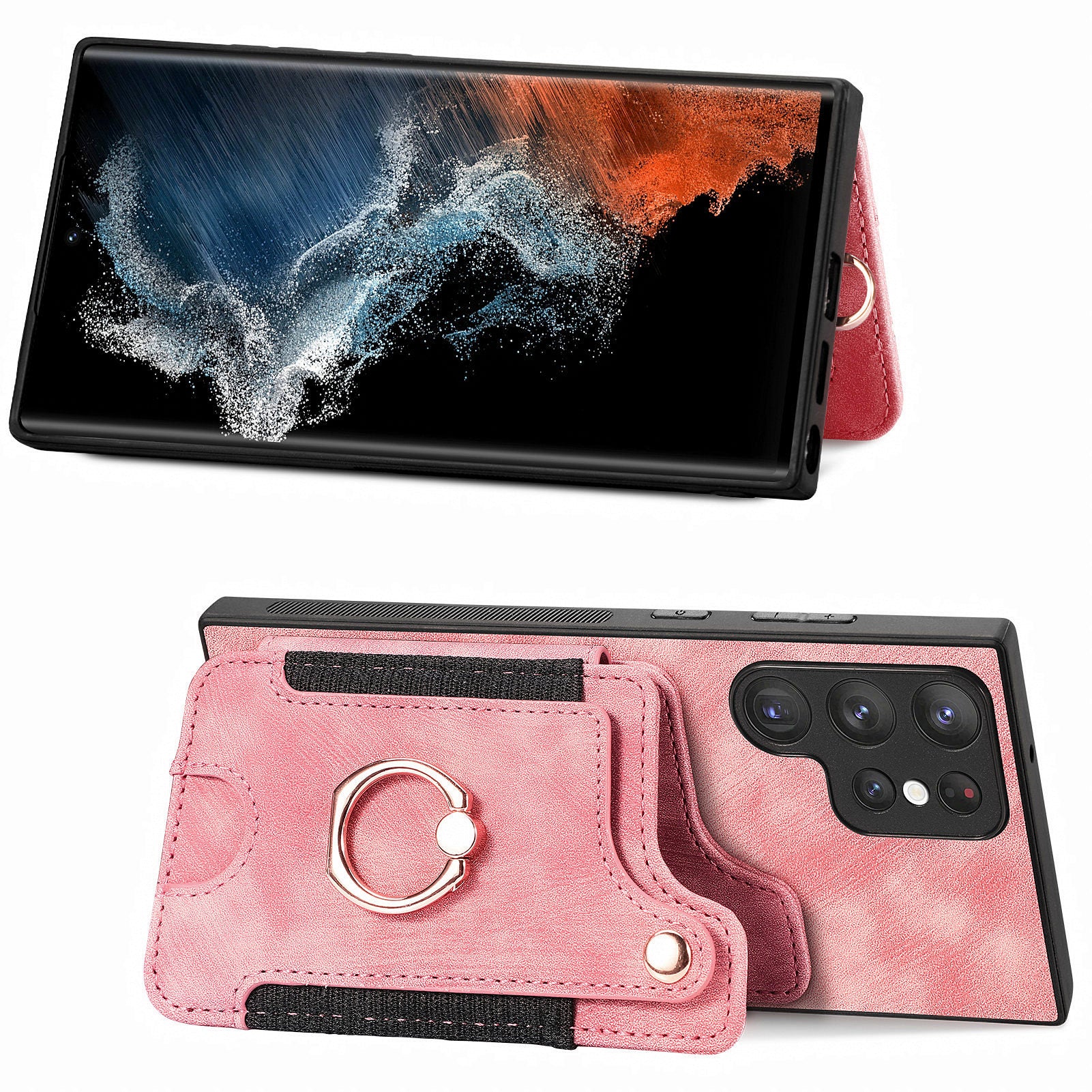 D4 For Samsung Galaxy S23 Ultra RFID Blocking Vintage Phone Case Card Slots Kickstand Cover