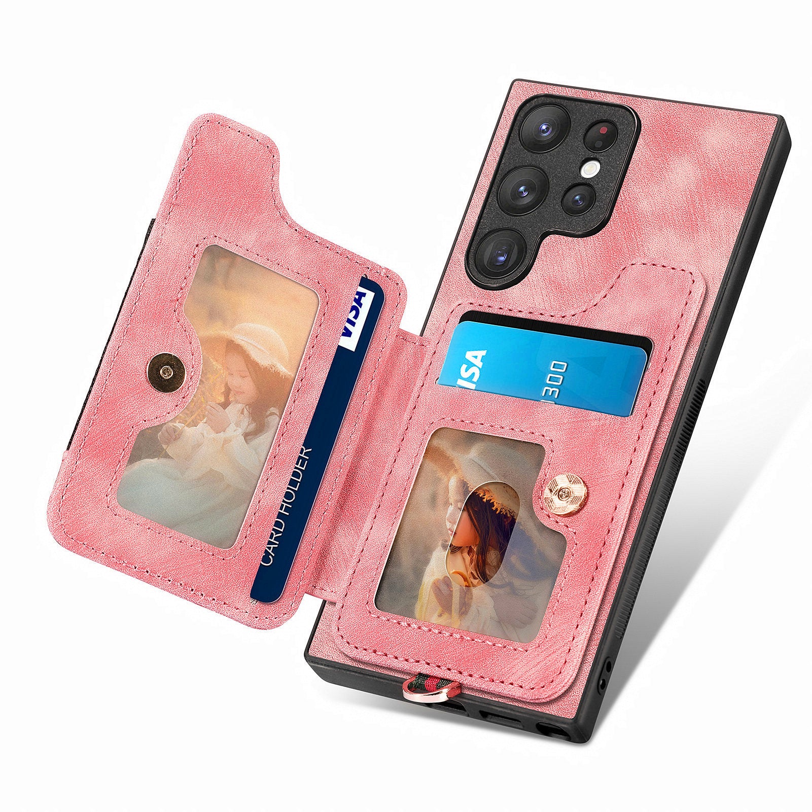 D4 For Samsung Galaxy S23 Ultra RFID Blocking Vintage Phone Case Card Slots Kickstand Cover