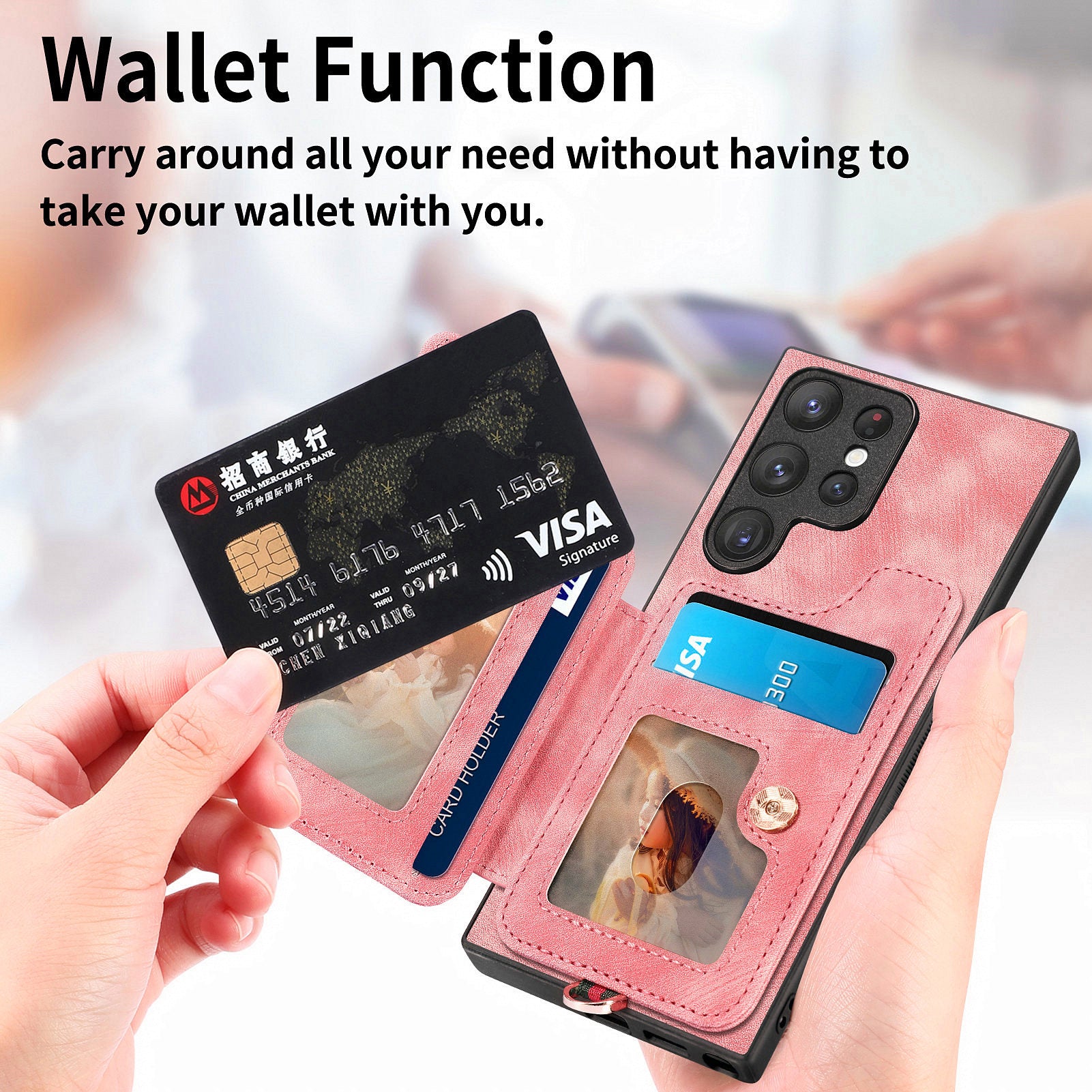 D4 For Samsung Galaxy S23 Ultra RFID Blocking Vintage Phone Case Card Slots Kickstand Cover