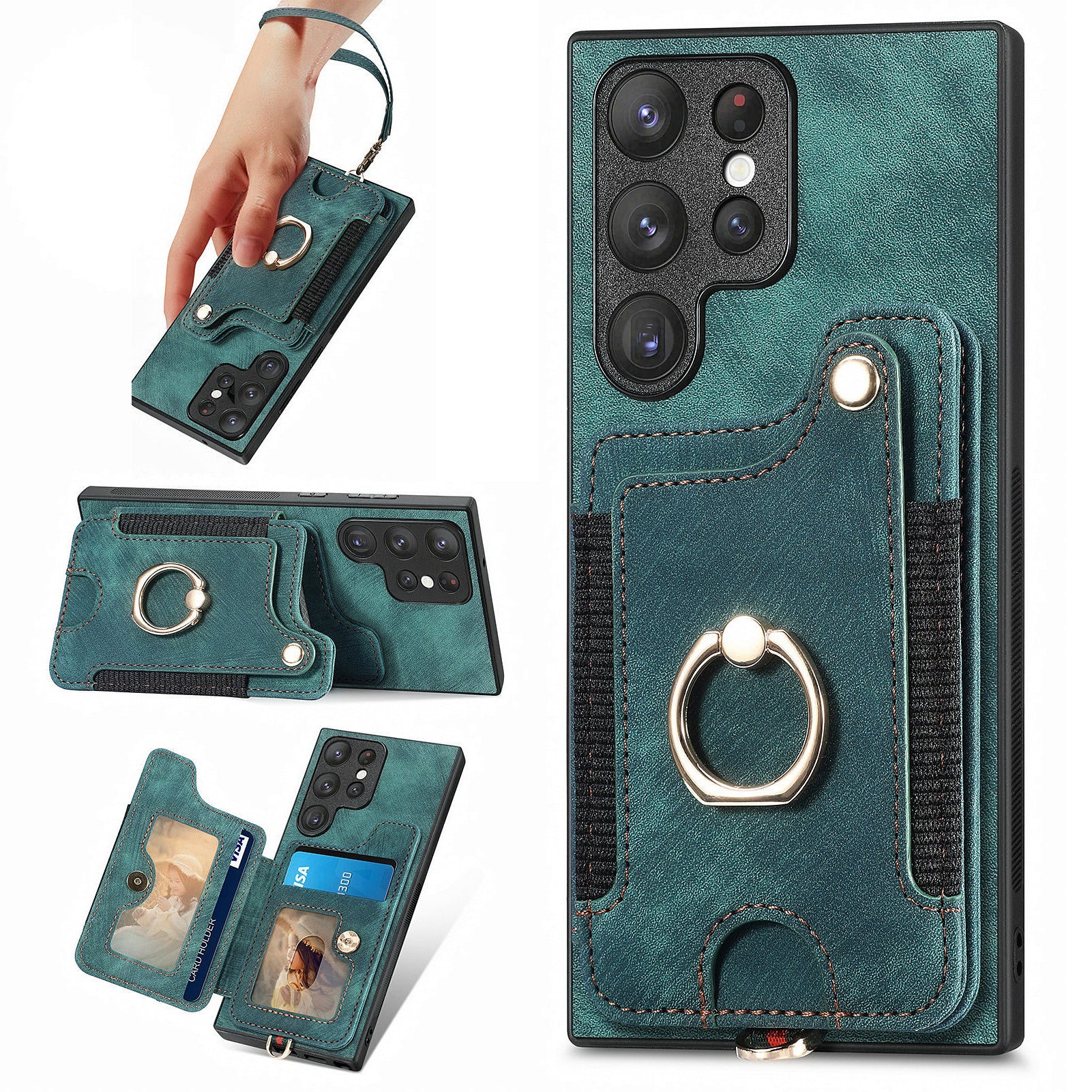 D4 For Samsung Galaxy S23 Ultra RFID Blocking Vintage Phone Case Card Slots Kickstand Cover