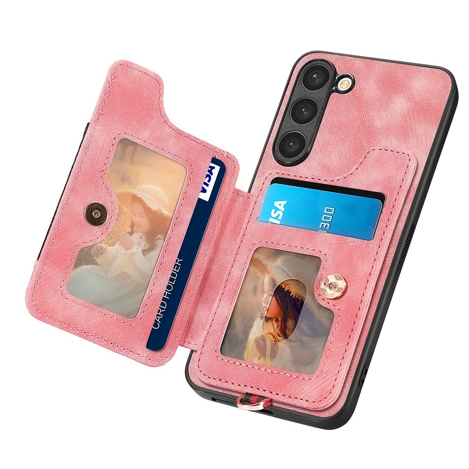 D4 For Samsung Galaxy S23+ Cell Phone Case RFID Blocking Card Holder Ring Kickstand Back Cover