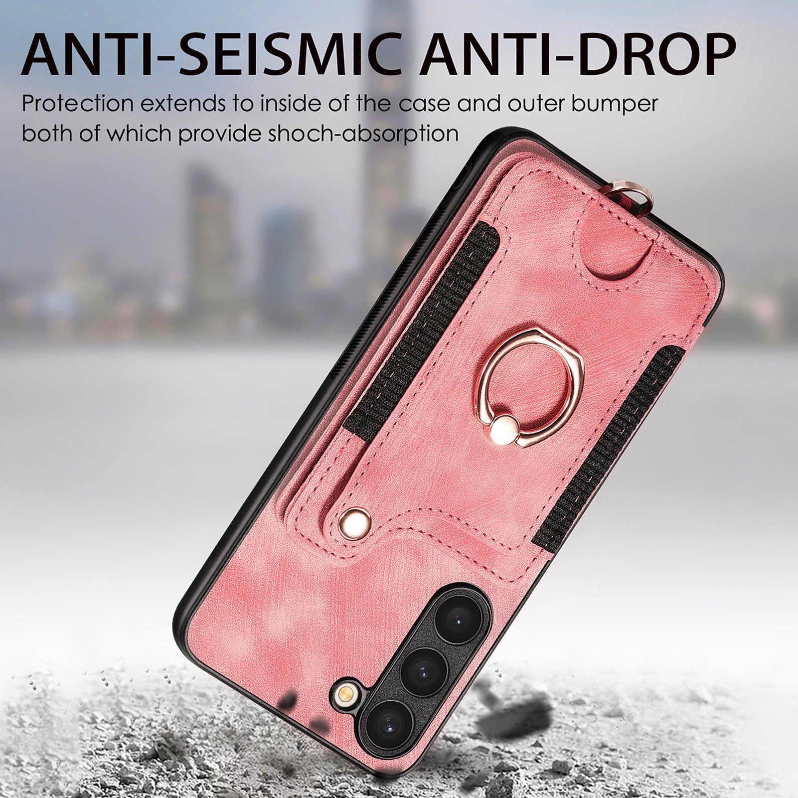 D4 For Samsung Galaxy S23+ Cell Phone Case RFID Blocking Card Holder Ring Kickstand Back Cover