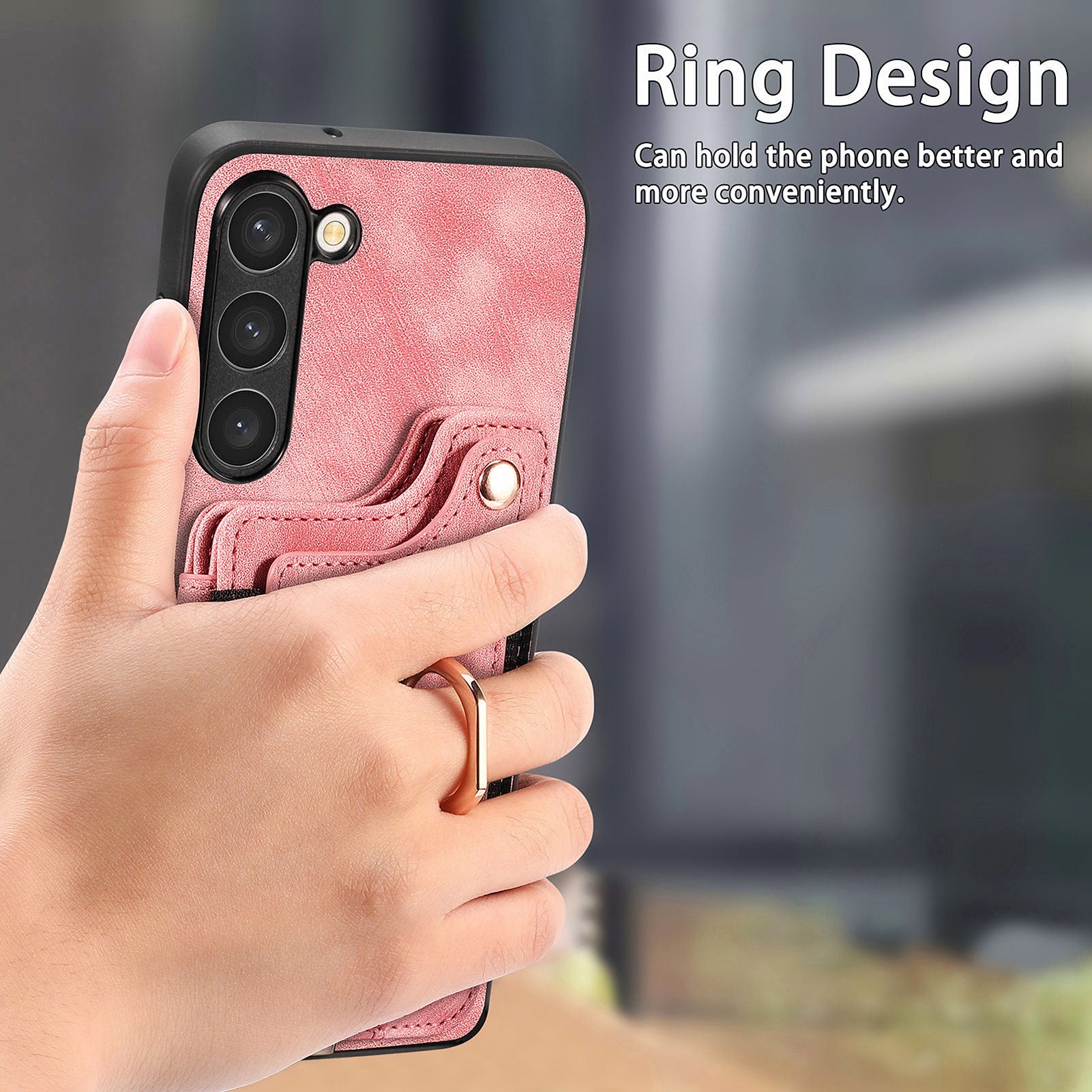 D4 Cell Phone Case for Samsung Galaxy S23 RFID Blocking Card Holder Ring Kickstand Back Cover