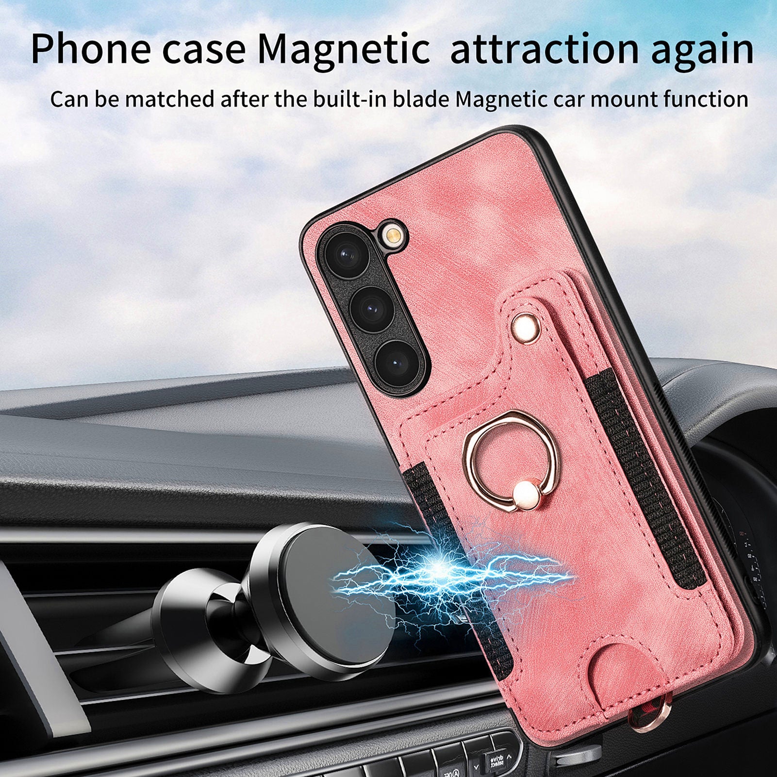 D4 Cell Phone Case for Samsung Galaxy S23 RFID Blocking Card Holder Ring Kickstand Back Cover
