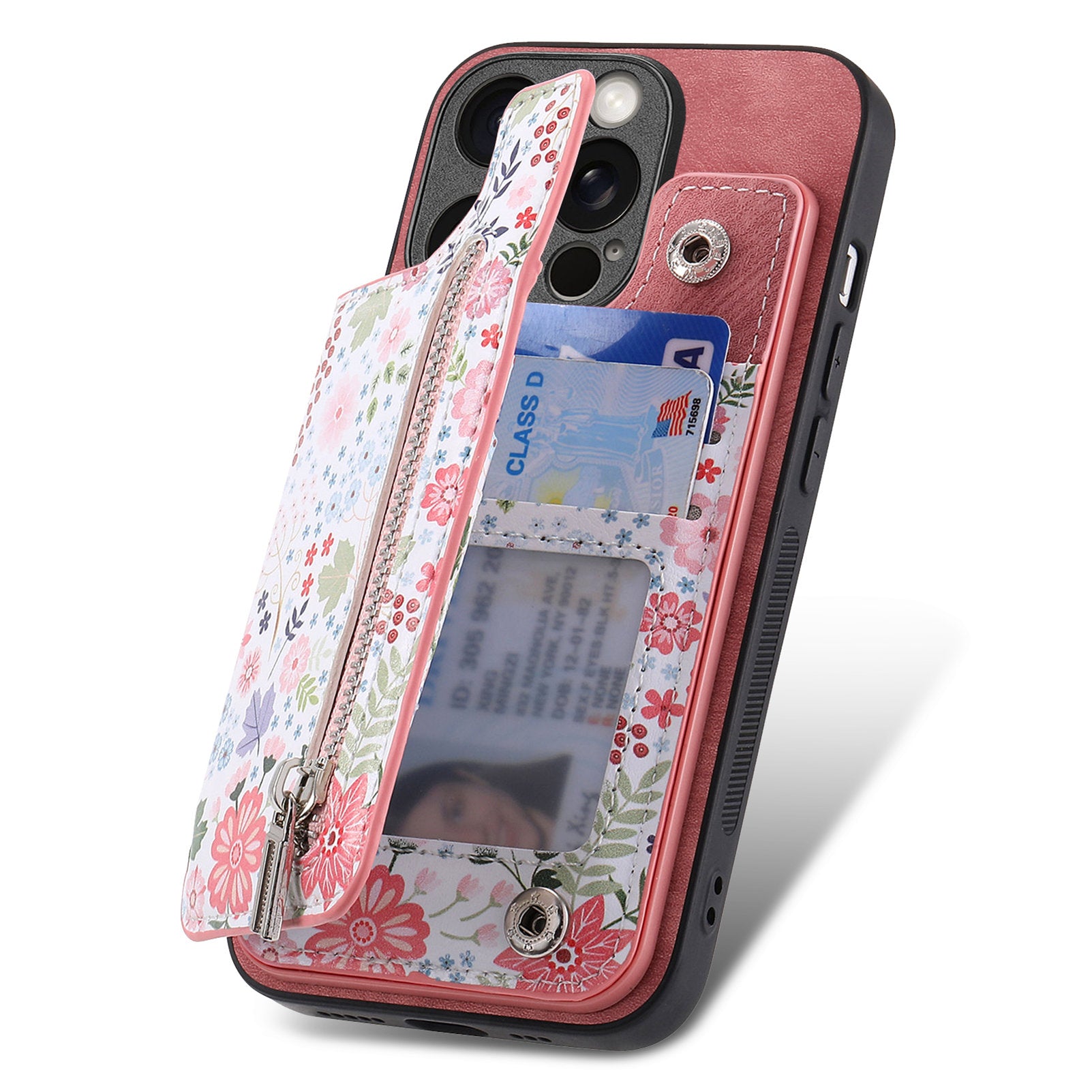 D10 For iPhone 13 Pro 6.1 inch Phone Cover Colorful Printed Card Holder Zipper Design Protective Case