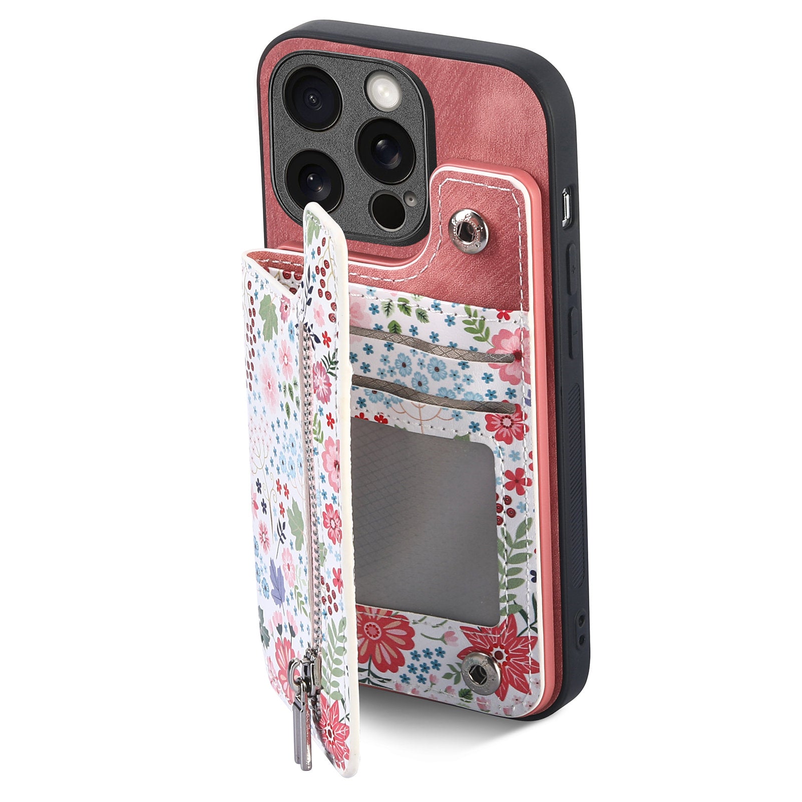 D10 For iPhone 13 Pro 6.1 inch Phone Cover Colorful Printed Card Holder Zipper Design Protective Case