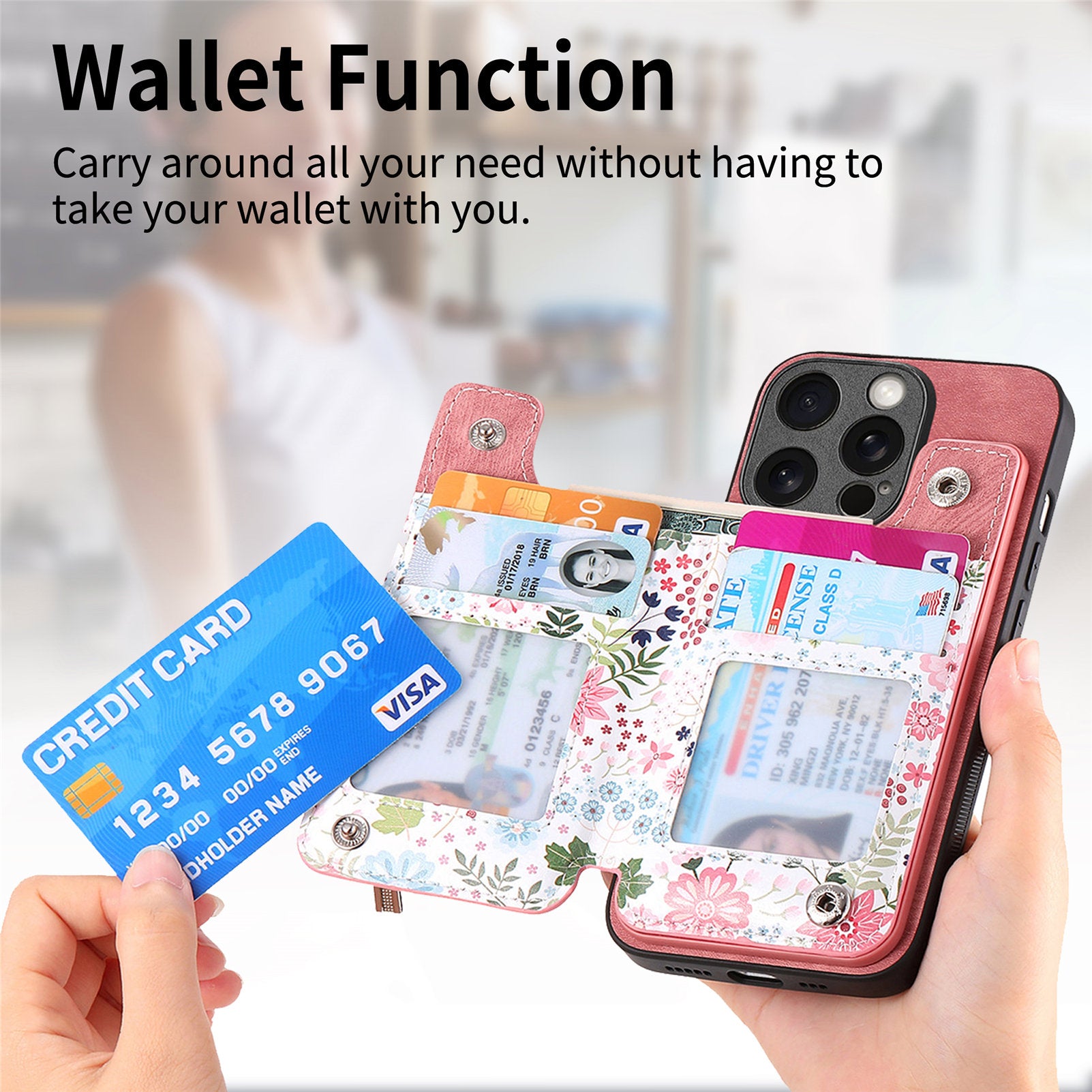D10 For iPhone 13 Pro 6.1 inch Phone Cover Colorful Printed Card Holder Zipper Design Protective Case