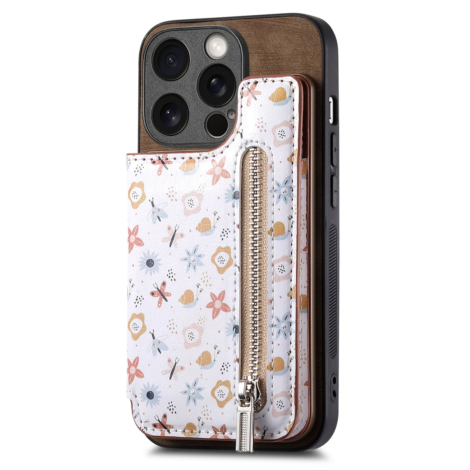 D10 For iPhone 13 Pro 6.1 inch Phone Cover Colorful Printed Card Holder Zipper Design Protective Case