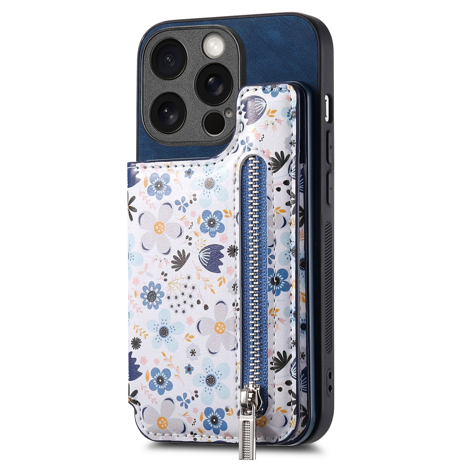 D10 For iPhone 13 Pro 6.1 inch Phone Cover Colorful Printed Card Holder Zipper Design Protective Case