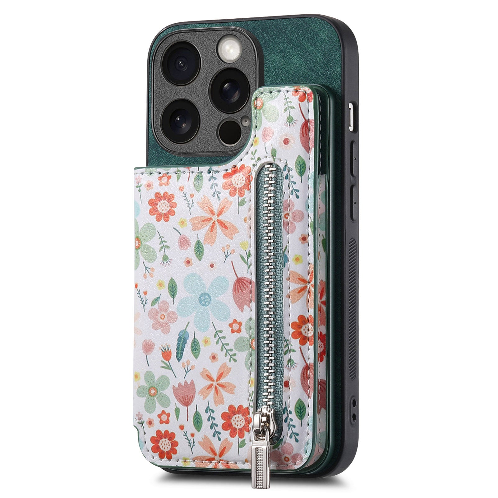 D10 For iPhone 13 Pro 6.1 inch Phone Cover Colorful Printed Card Holder Zipper Design Protective Case