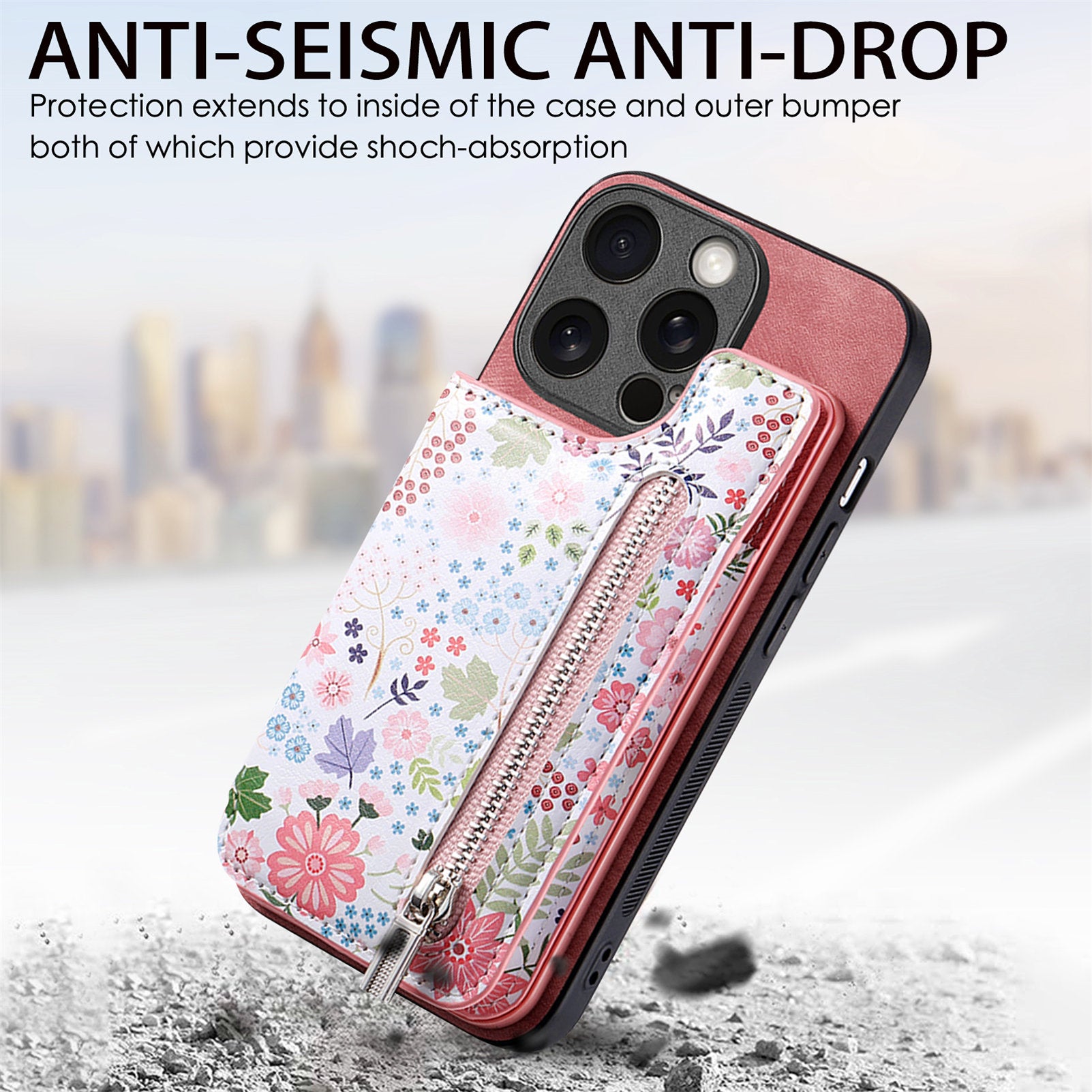 D10 For iPhone 13 Pro Max 6.7 inch Cover Stylish Printed Card Holder Zipper Wallet Cell Phone Case