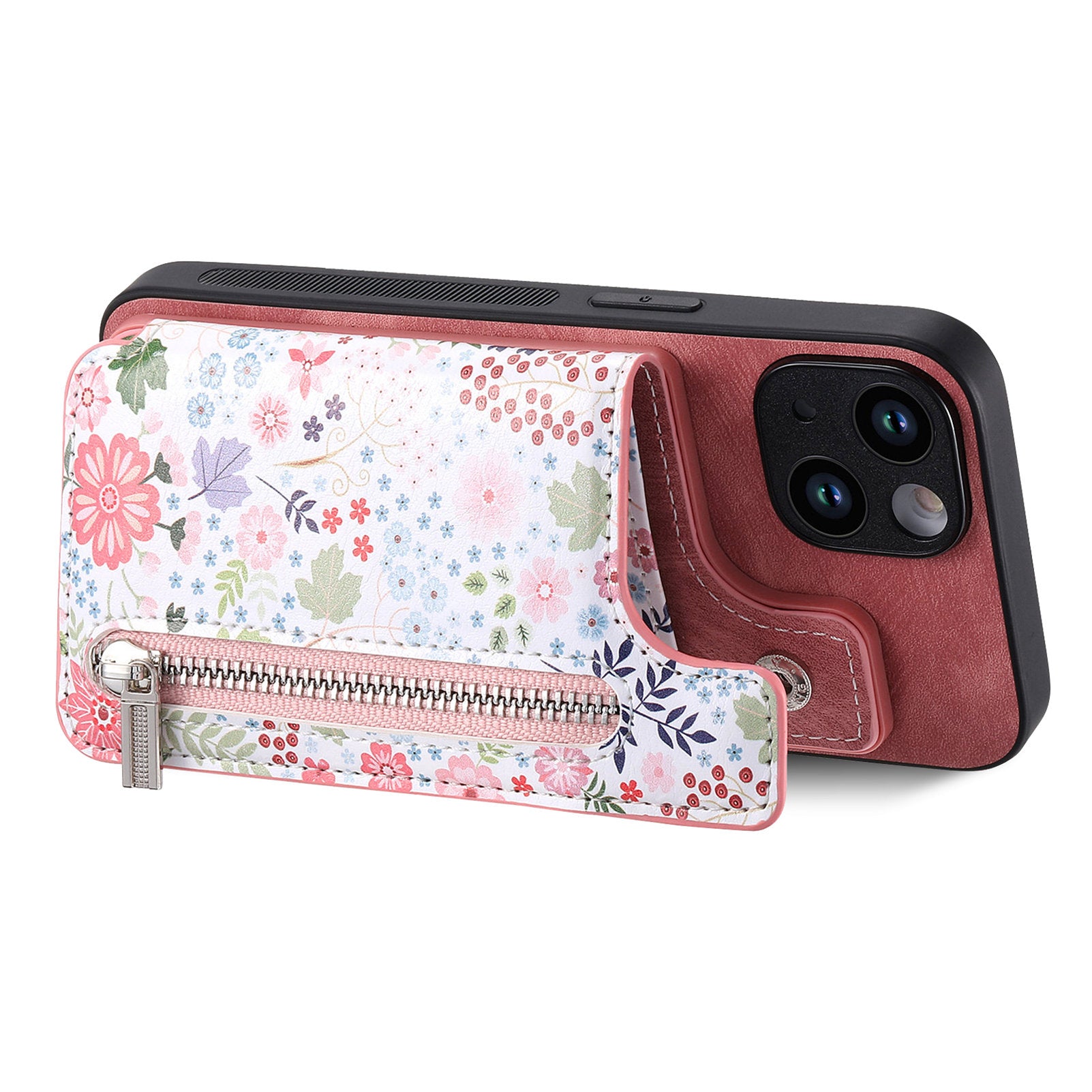 D10 For iPhone 13 6.1 inch Case Pattern Printed Zipper Wallet TPU+Leather Phone Back Cover