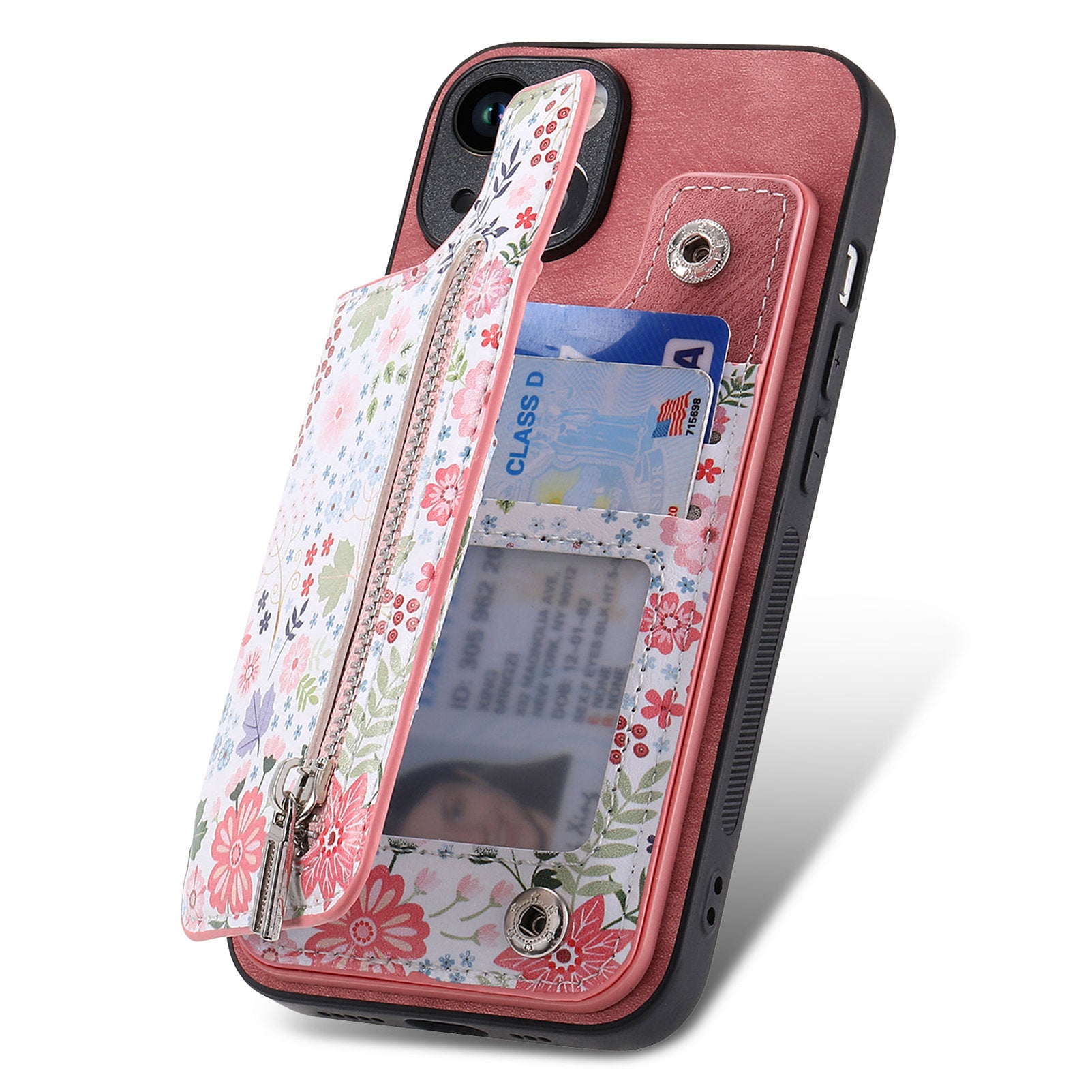 D10 For iPhone 13 6.1 inch Case Pattern Printed Zipper Wallet TPU+Leather Phone Back Cover