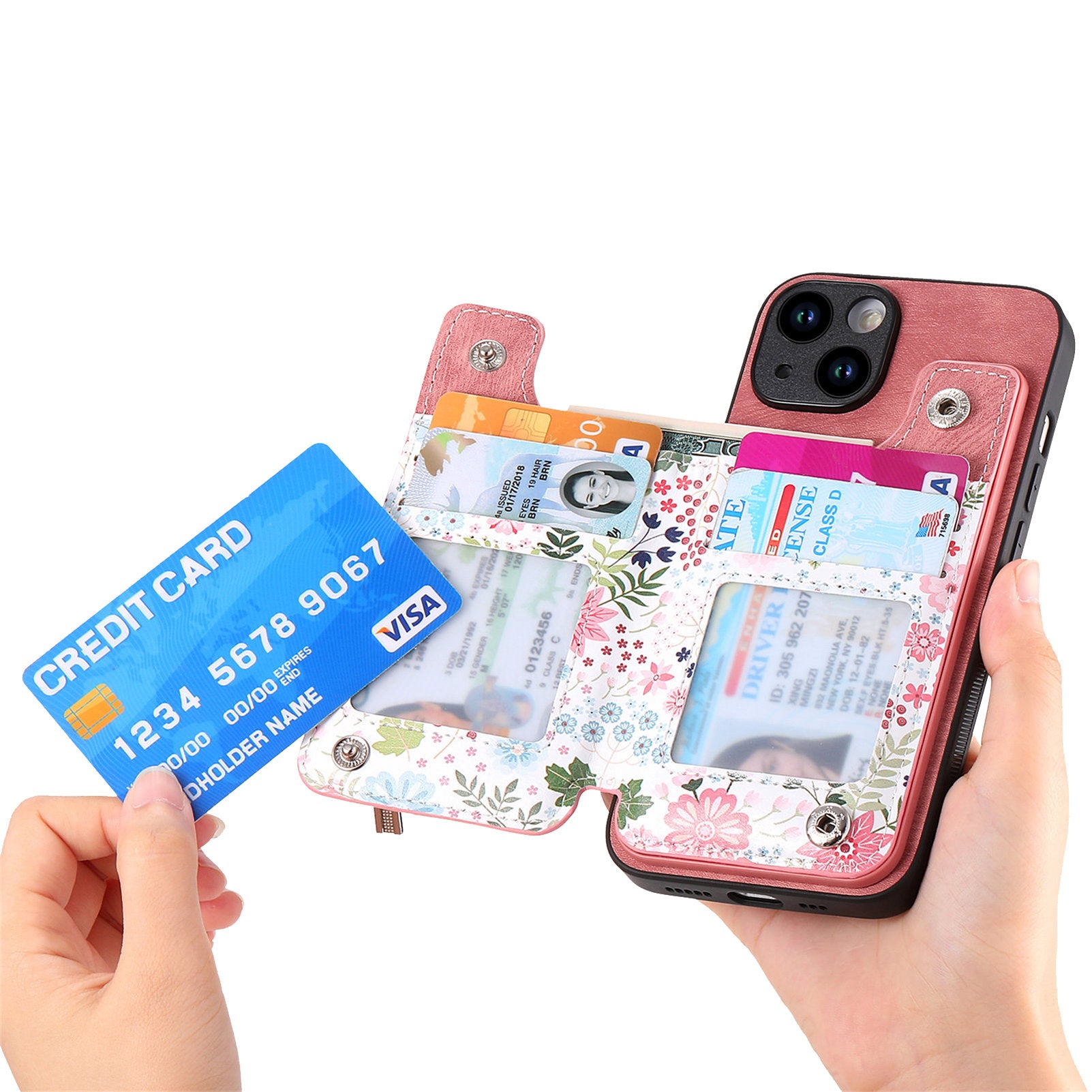 D10 For iPhone 13 6.1 inch Case Pattern Printed Zipper Wallet TPU+Leather Phone Back Cover